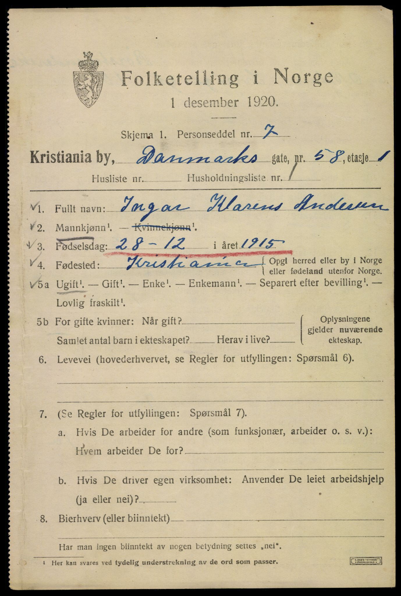 SAO, 1920 census for Kristiania, 1920, p. 196039