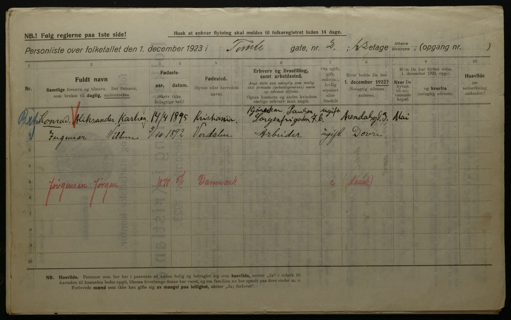 OBA, Municipal Census 1923 for Kristiania, 1923, p. 125238