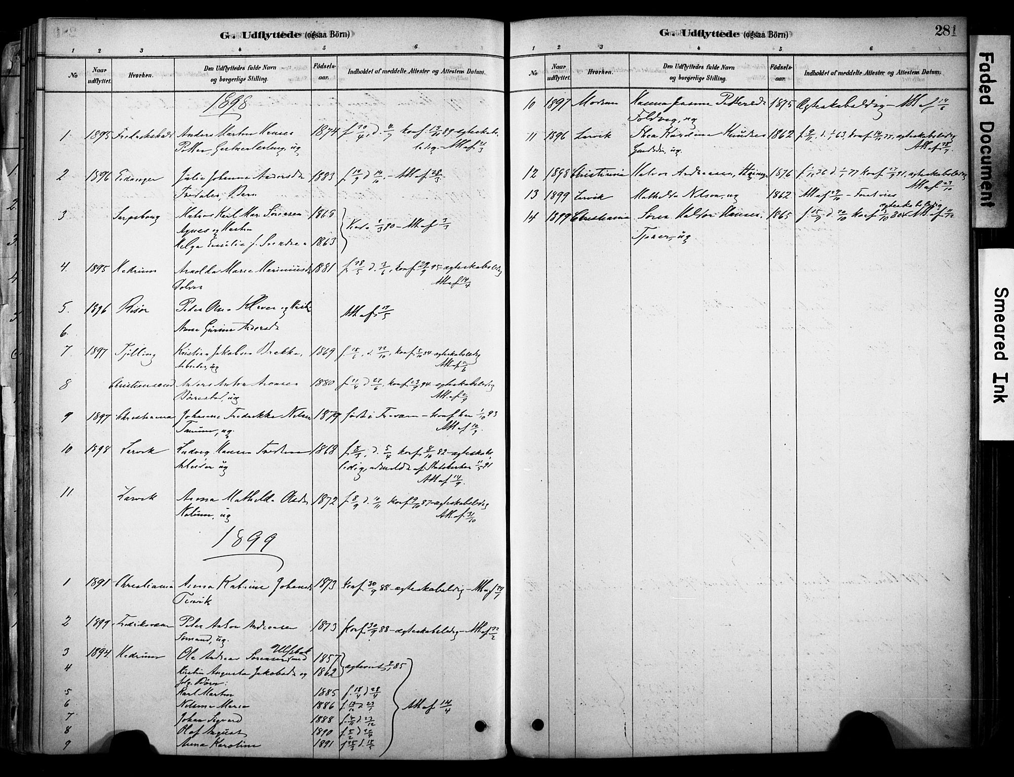 Brunlanes kirkebøker, AV/SAKO-A-342/F/Fc/L0001: Parish register (official) no. III 1, 1878-1899, p. 281