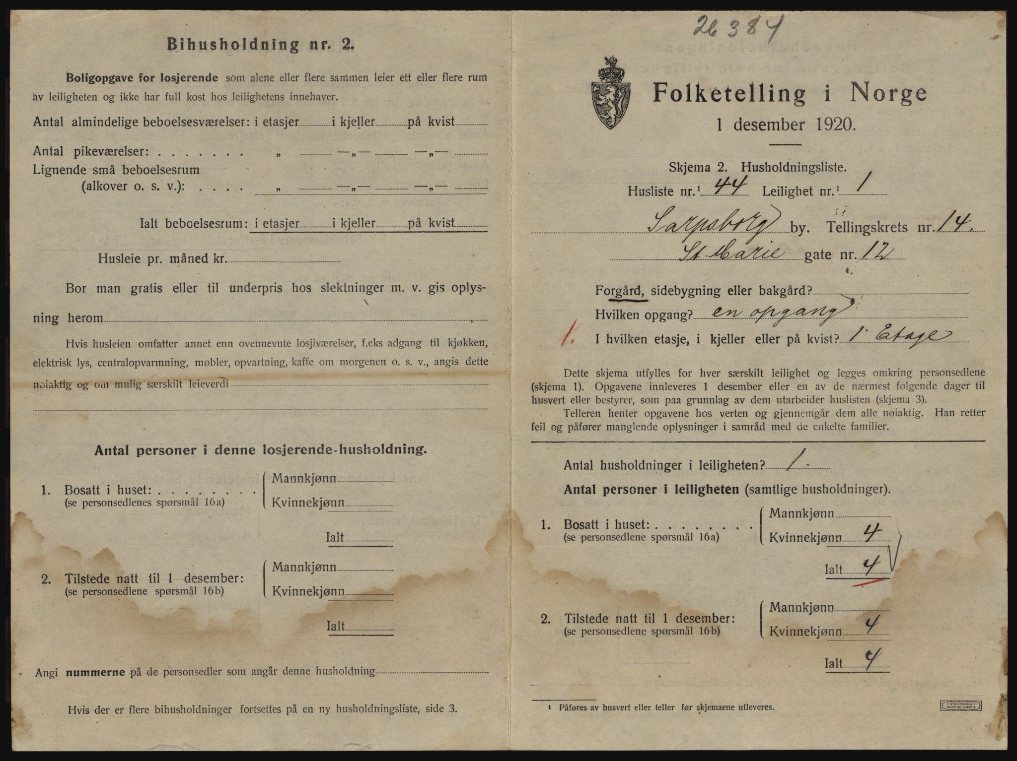 SAO, 1920 census for Sarpsborg, 1920, p. 7294