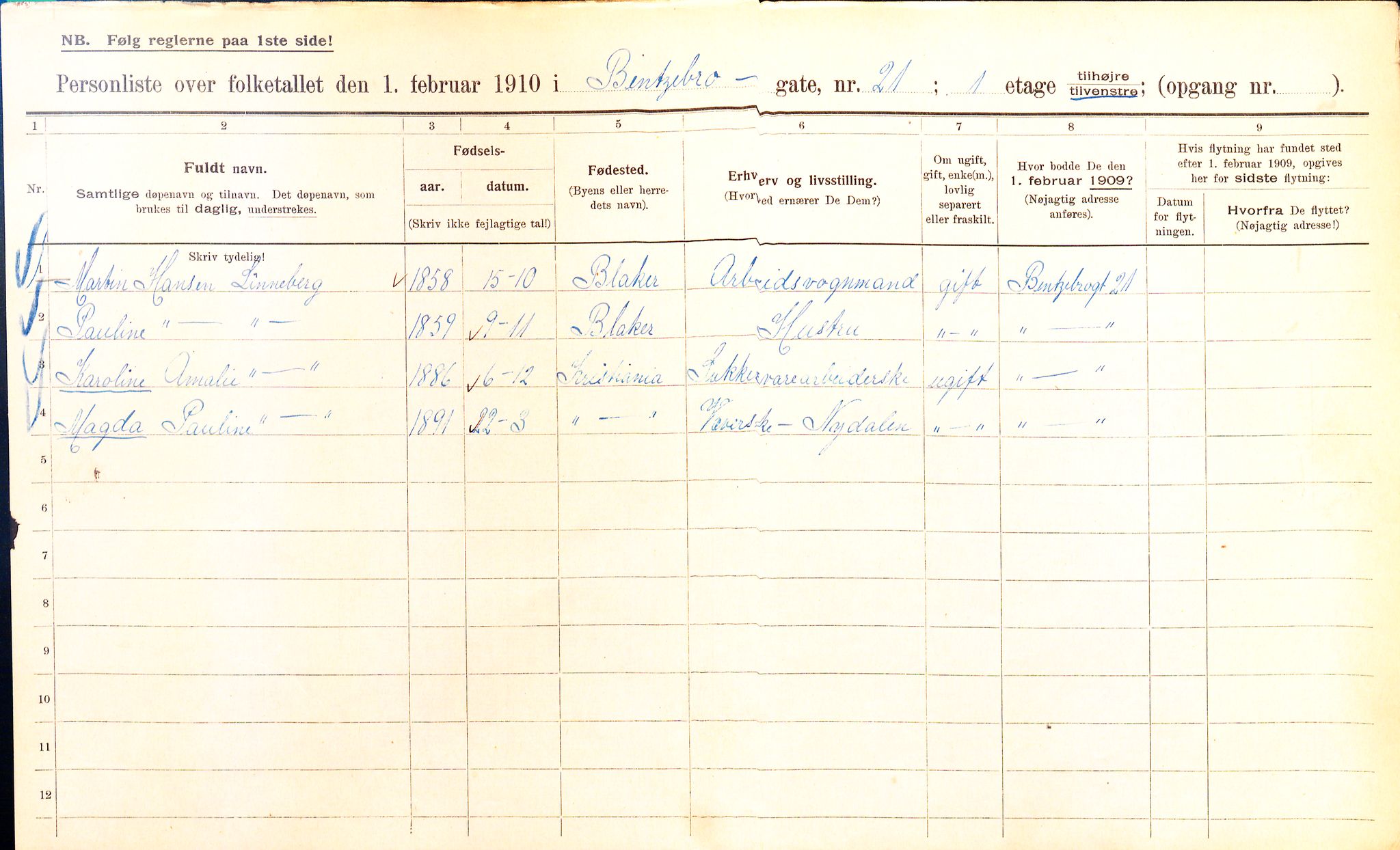 OBA, Municipal Census 1910 for Kristiania, 1910, p. 3337