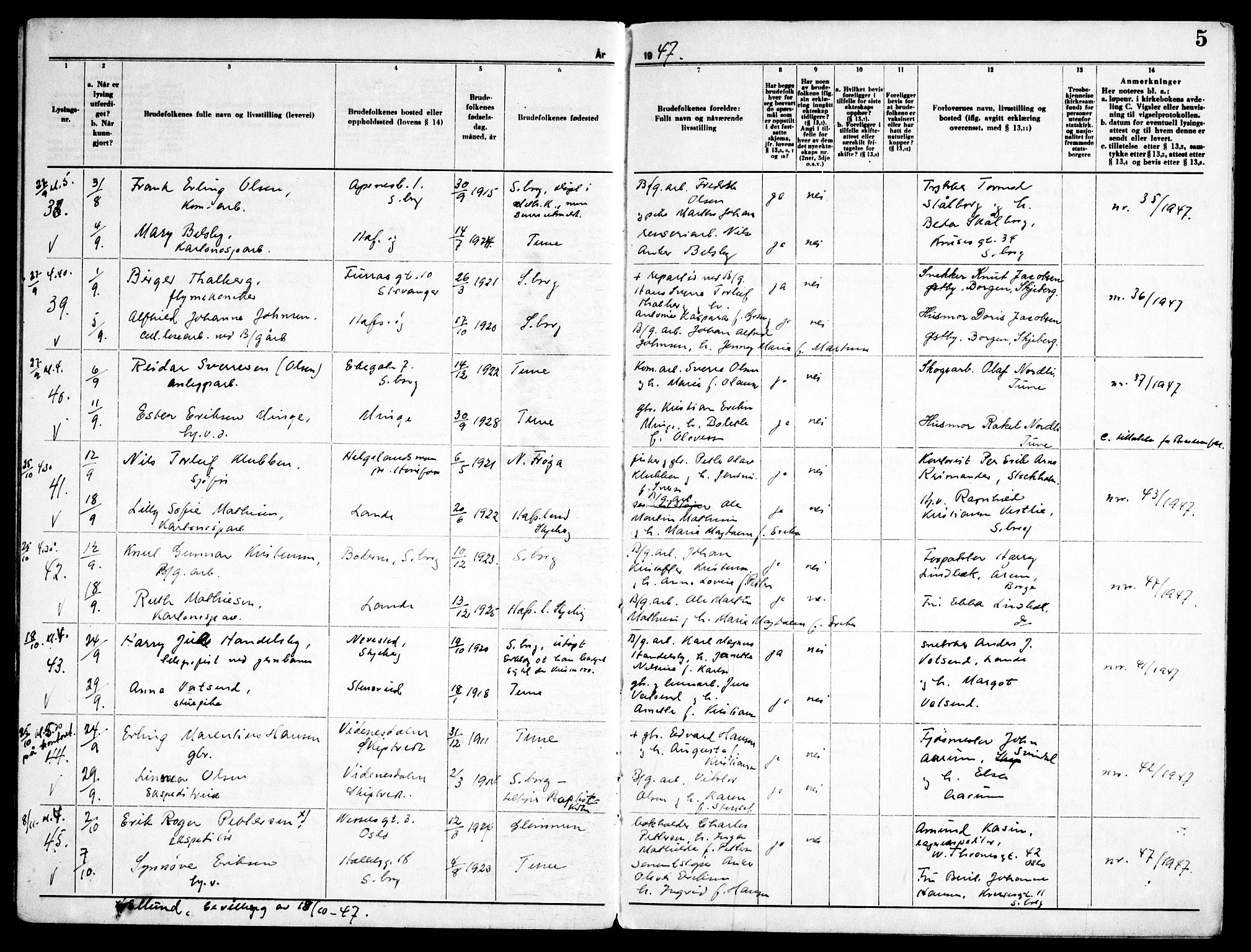 Tune prestekontor Kirkebøker, AV/SAO-A-2007/H/Ha/L0002: Banns register no. I 2, 1947-1961, p. 5