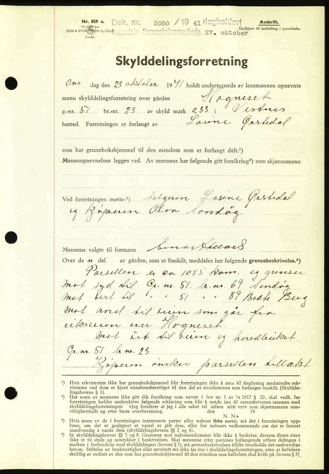 Romsdal sorenskriveri, AV/SAT-A-4149/1/2/2C: Mortgage book no. A11, 1941-1942, Diary no: : 2050/1941