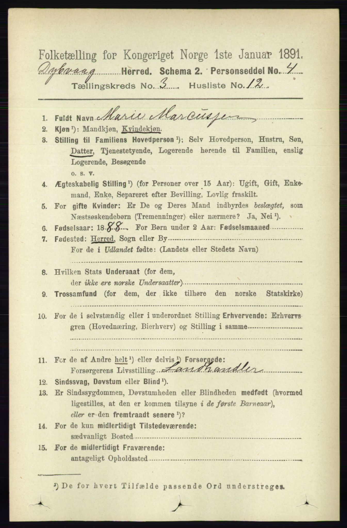 RA, 1891 census for 0915 Dypvåg, 1891, p. 860