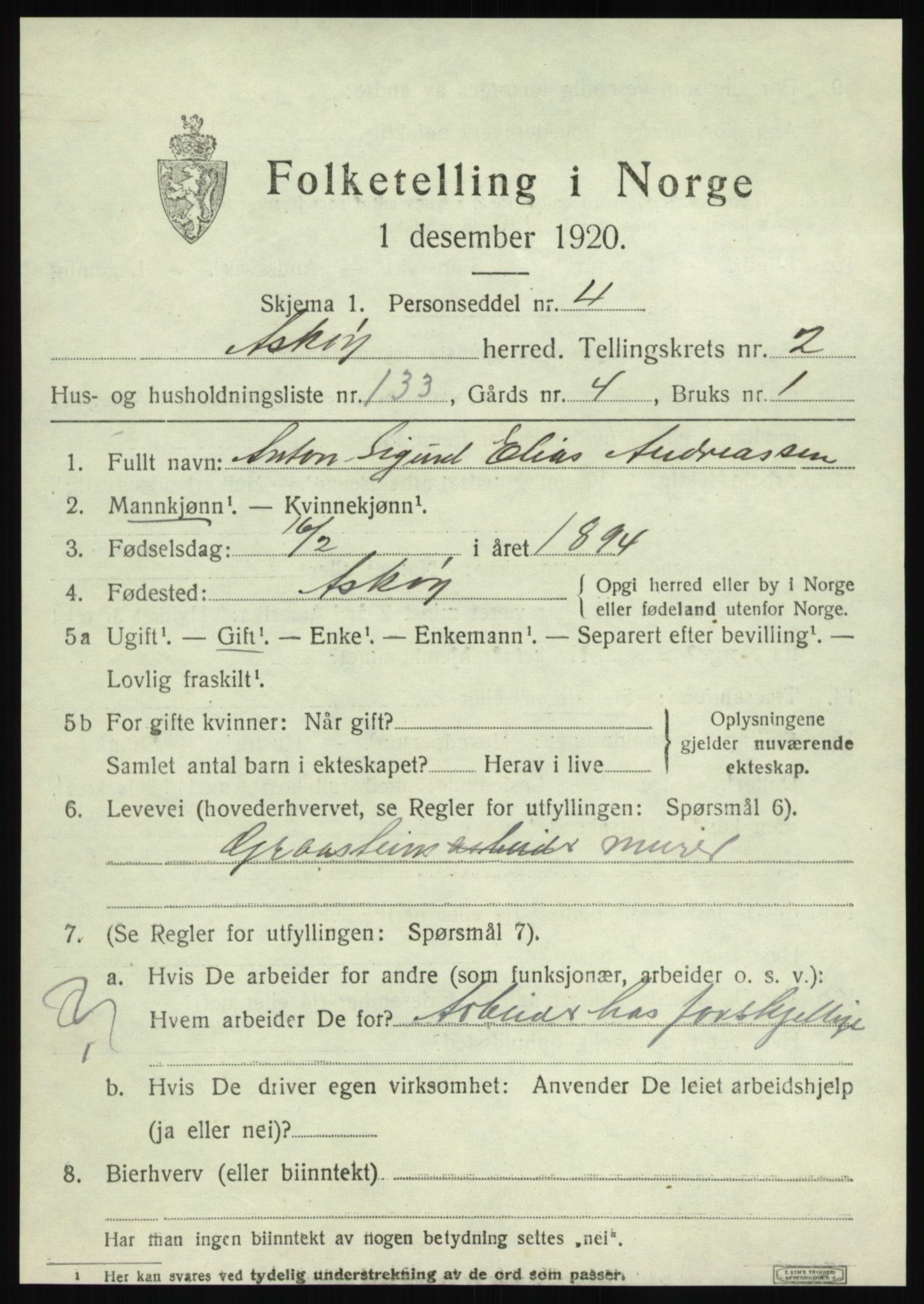 SAB, 1920 census for Askøy, 1920, p. 5956