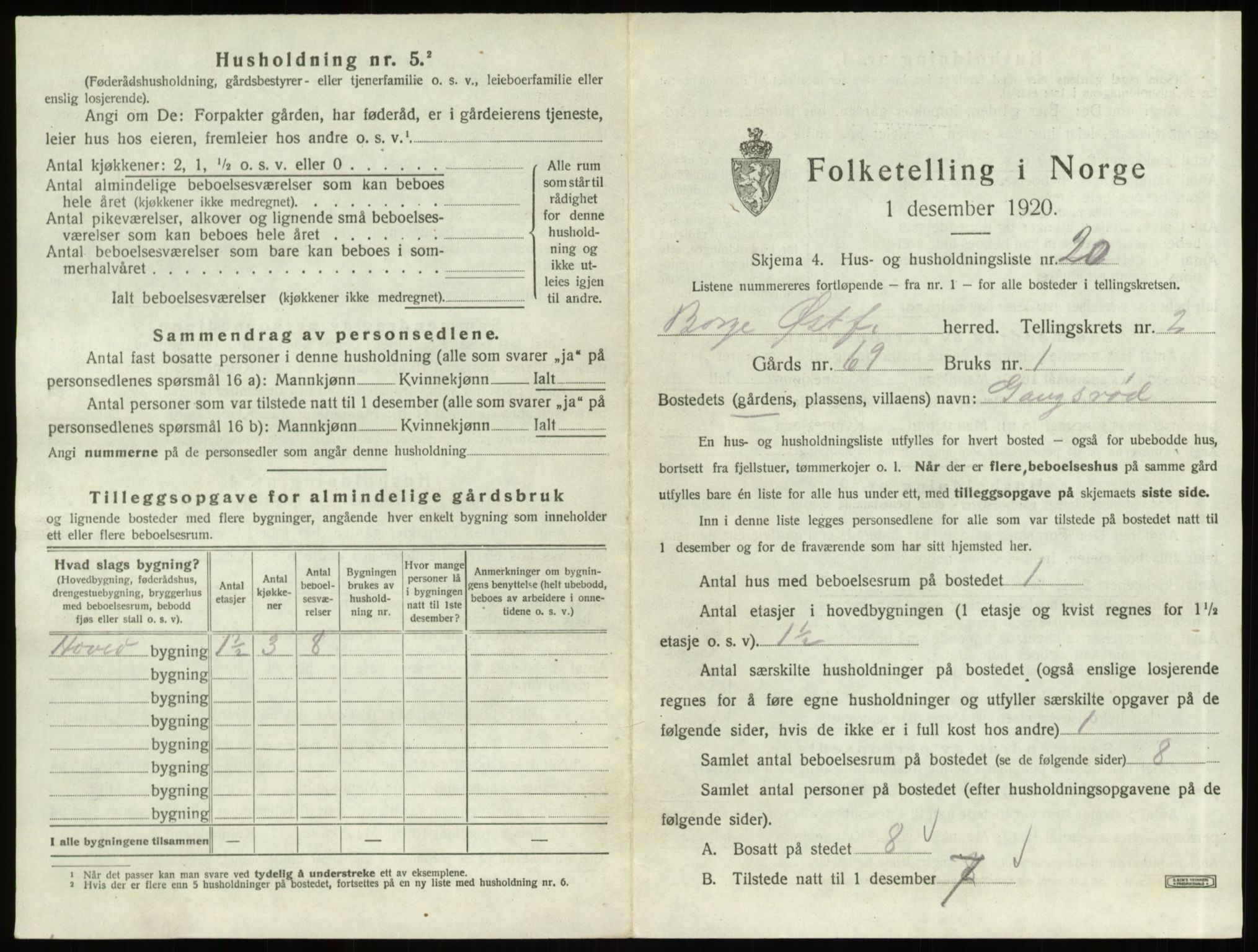 SAO, 1920 census for Borge, 1920, p. 270