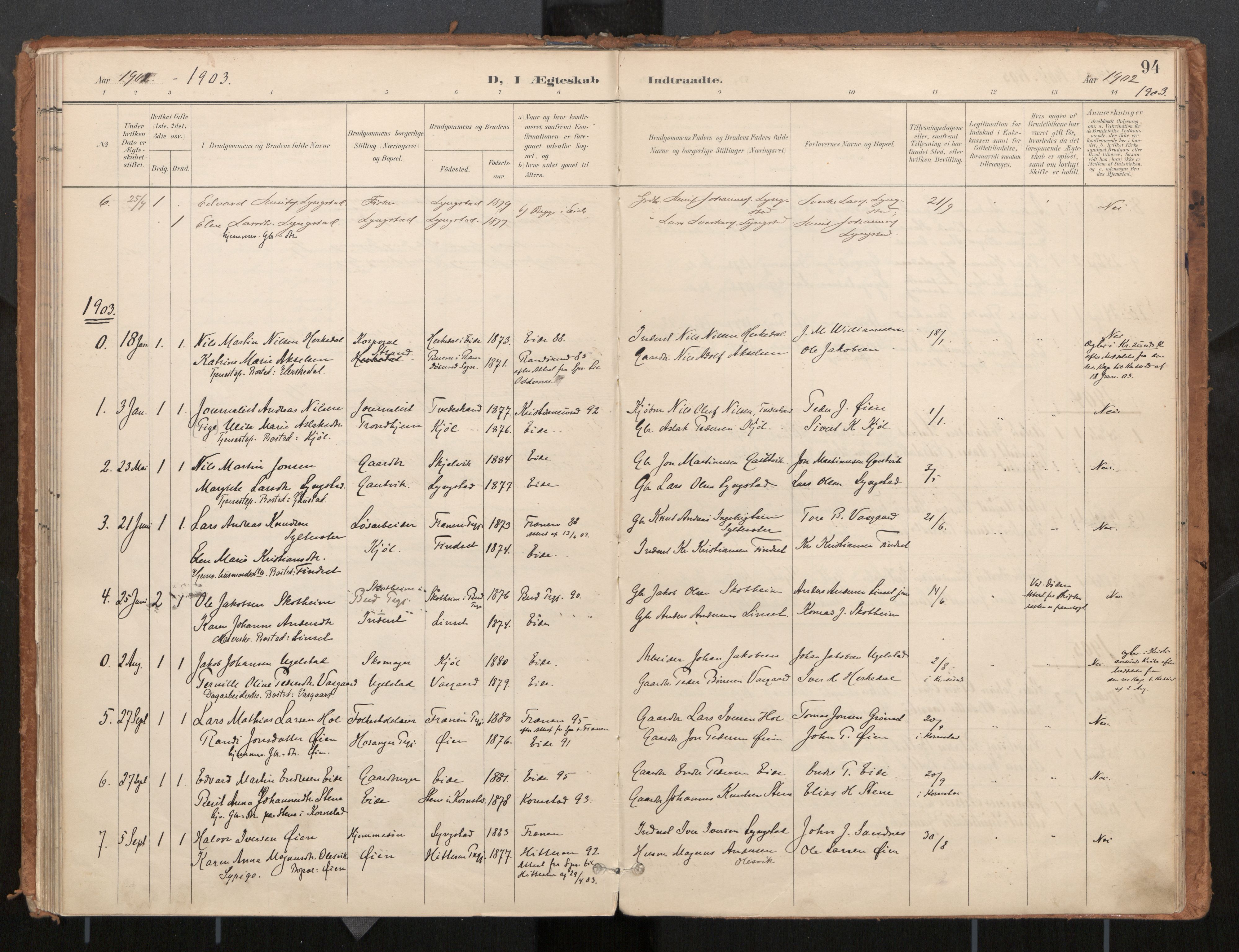 Ministerialprotokoller, klokkerbøker og fødselsregistre - Møre og Romsdal, SAT/A-1454/571/L0836a: Parish register (official) no. 571A02, 1898-1910, p. 94