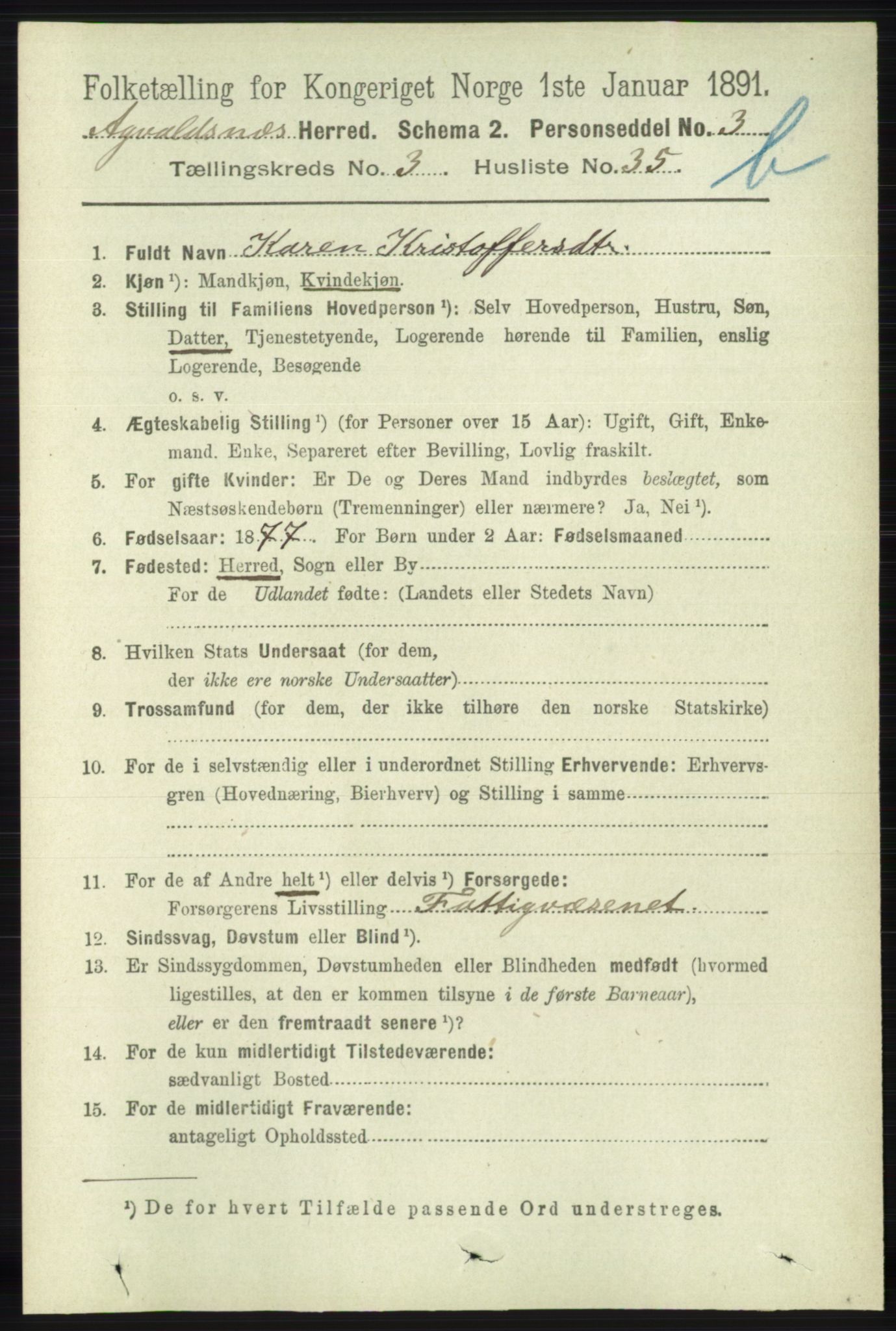 RA, 1891 census for 1147 Avaldsnes, 1891, p. 2742