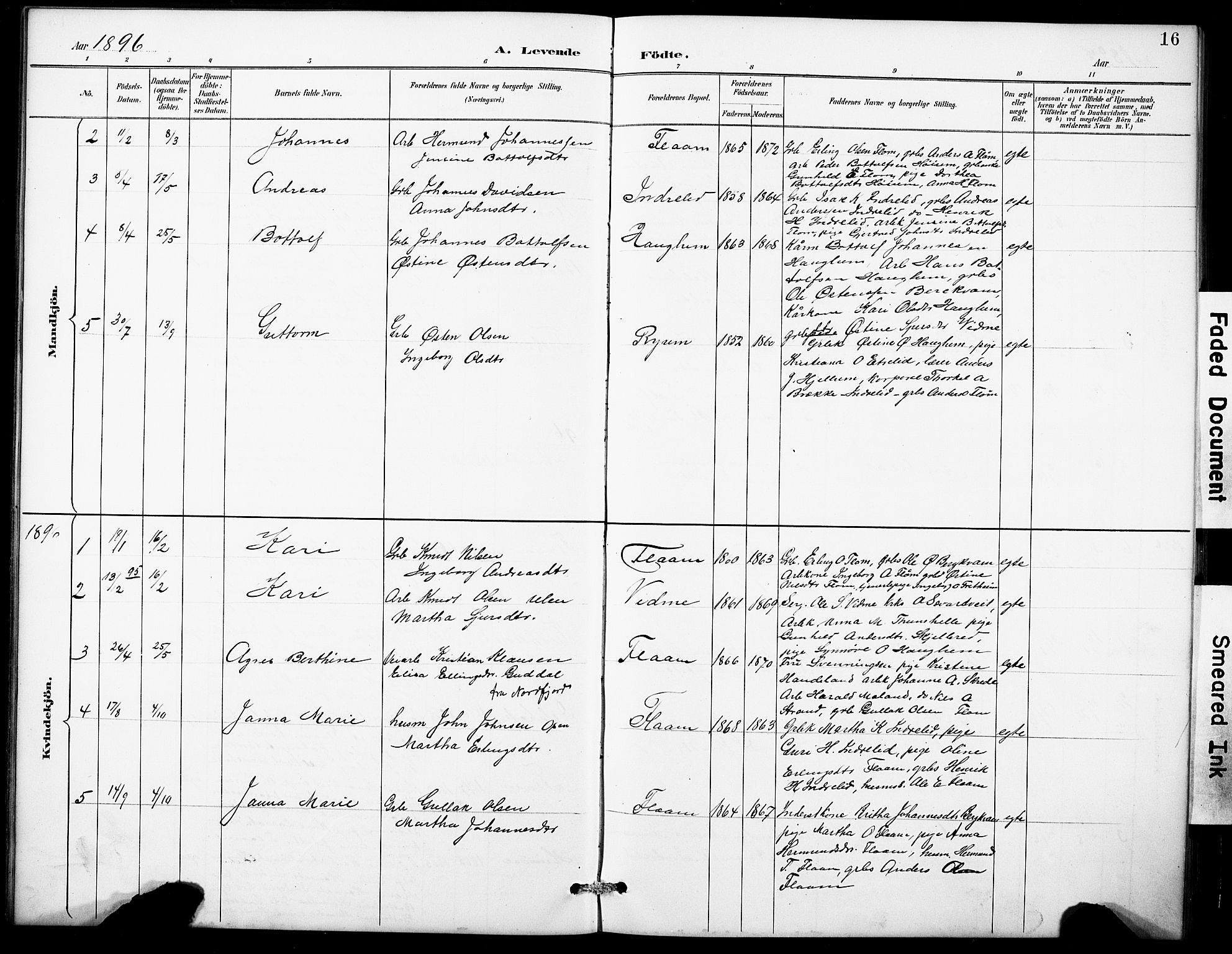 Aurland sokneprestembete, SAB/A-99937/H/Hb/Hbb/L0002: Parish register (copy) no. B 2, 1887-1929, p. 16