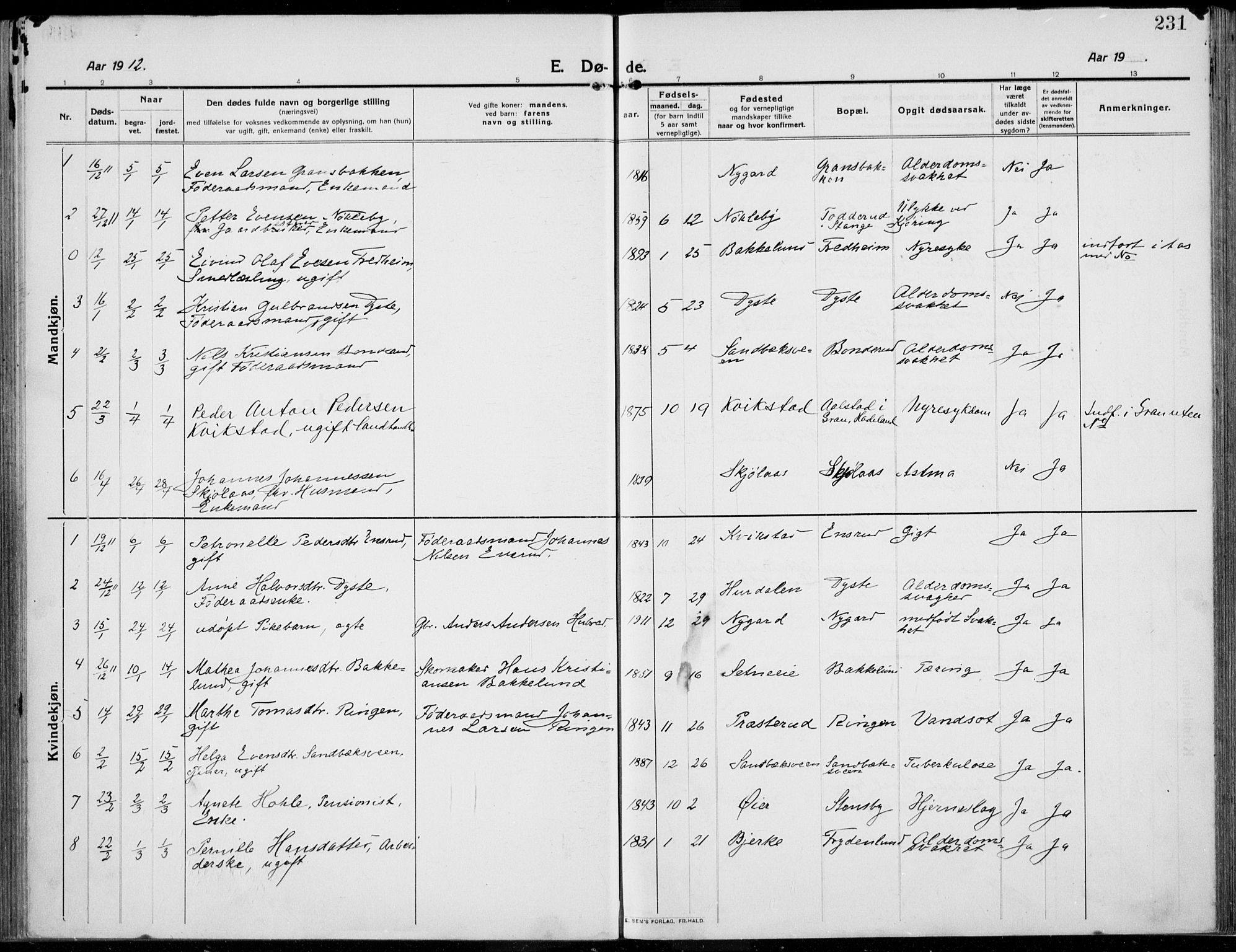 Kolbu prestekontor, SAH/PREST-110/H/Ha/Haa/L0002: Parish register (official) no. 2, 1912-1926, p. 231