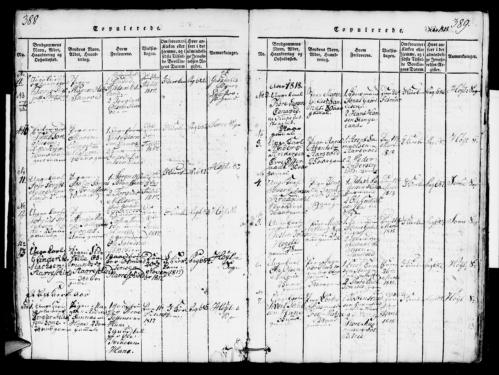 Høyland sokneprestkontor, SAST/A-101799/001/30BA/L0006: Parish register (official) no. A 6, 1815-1825, p. 388-389