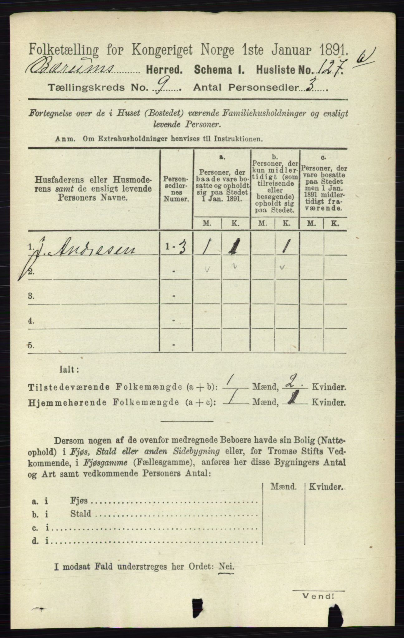 RA, 1891 census for 0219 Bærum, 1891, p. 5111