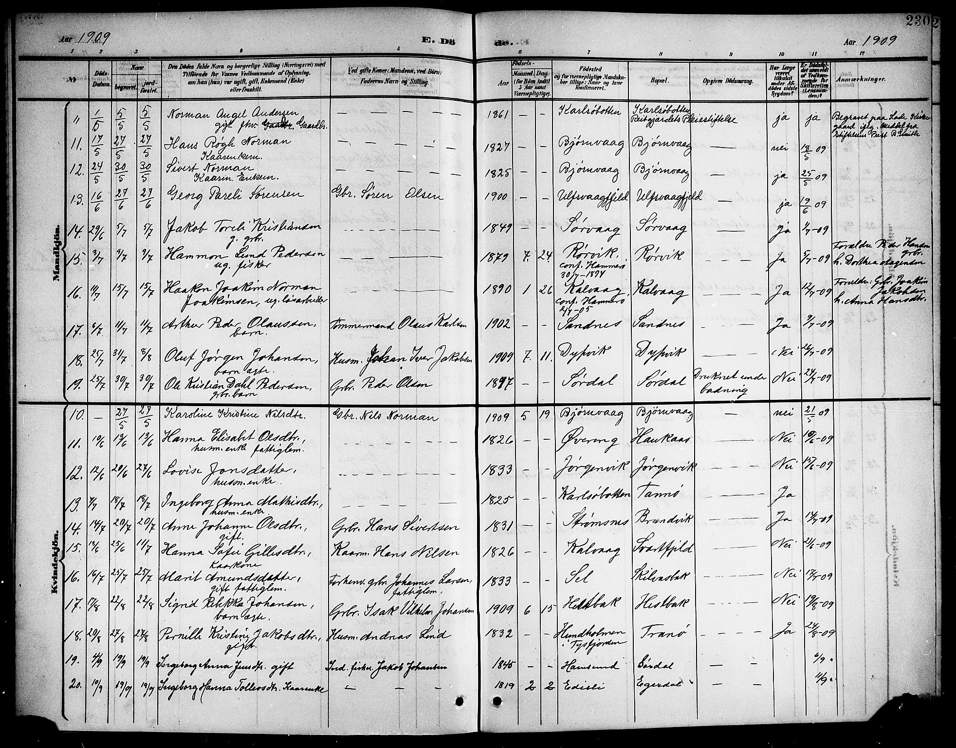 Ministerialprotokoller, klokkerbøker og fødselsregistre - Nordland, AV/SAT-A-1459/859/L0860: Parish register (copy) no. 859C06, 1899-1909, p. 230