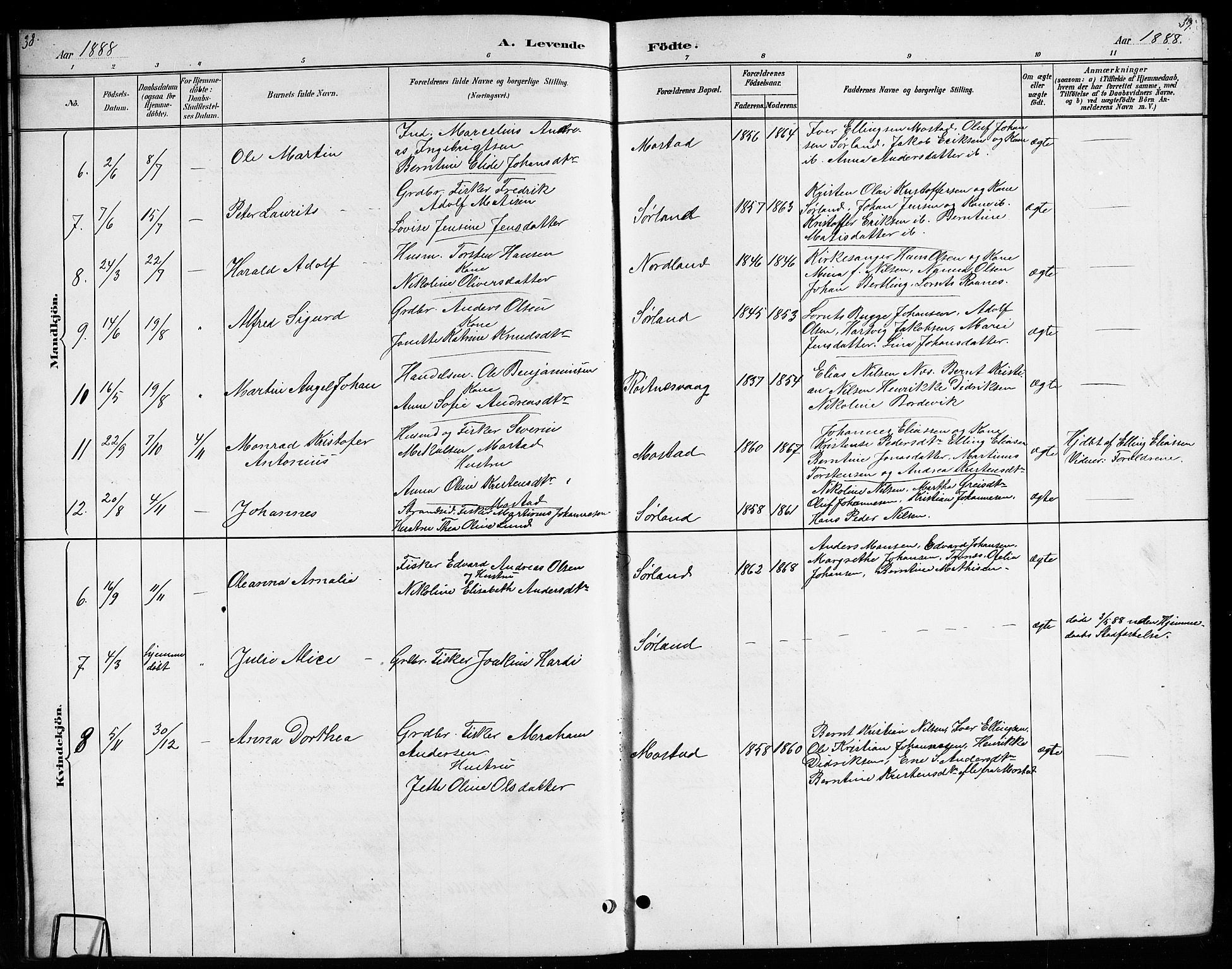 Ministerialprotokoller, klokkerbøker og fødselsregistre - Nordland, AV/SAT-A-1459/807/L0123: Parish register (copy) no. 807C01, 1884-1910, p. 38-39