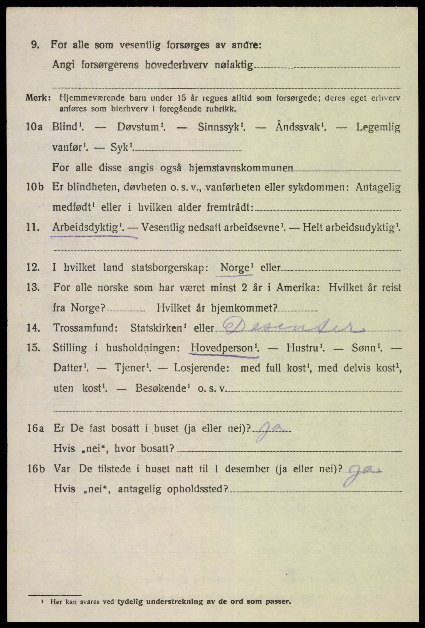 SAK, 1920 census for Vegårshei, 1920, p. 1509