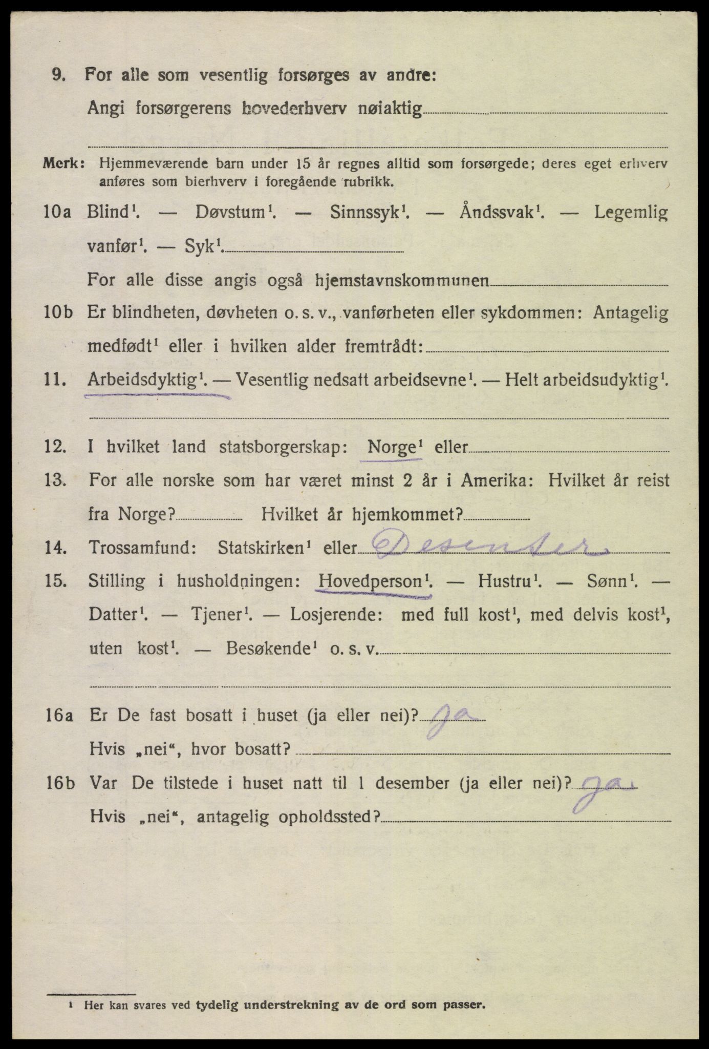 SAK, 1920 census for Vegårshei, 1920, p. 1509