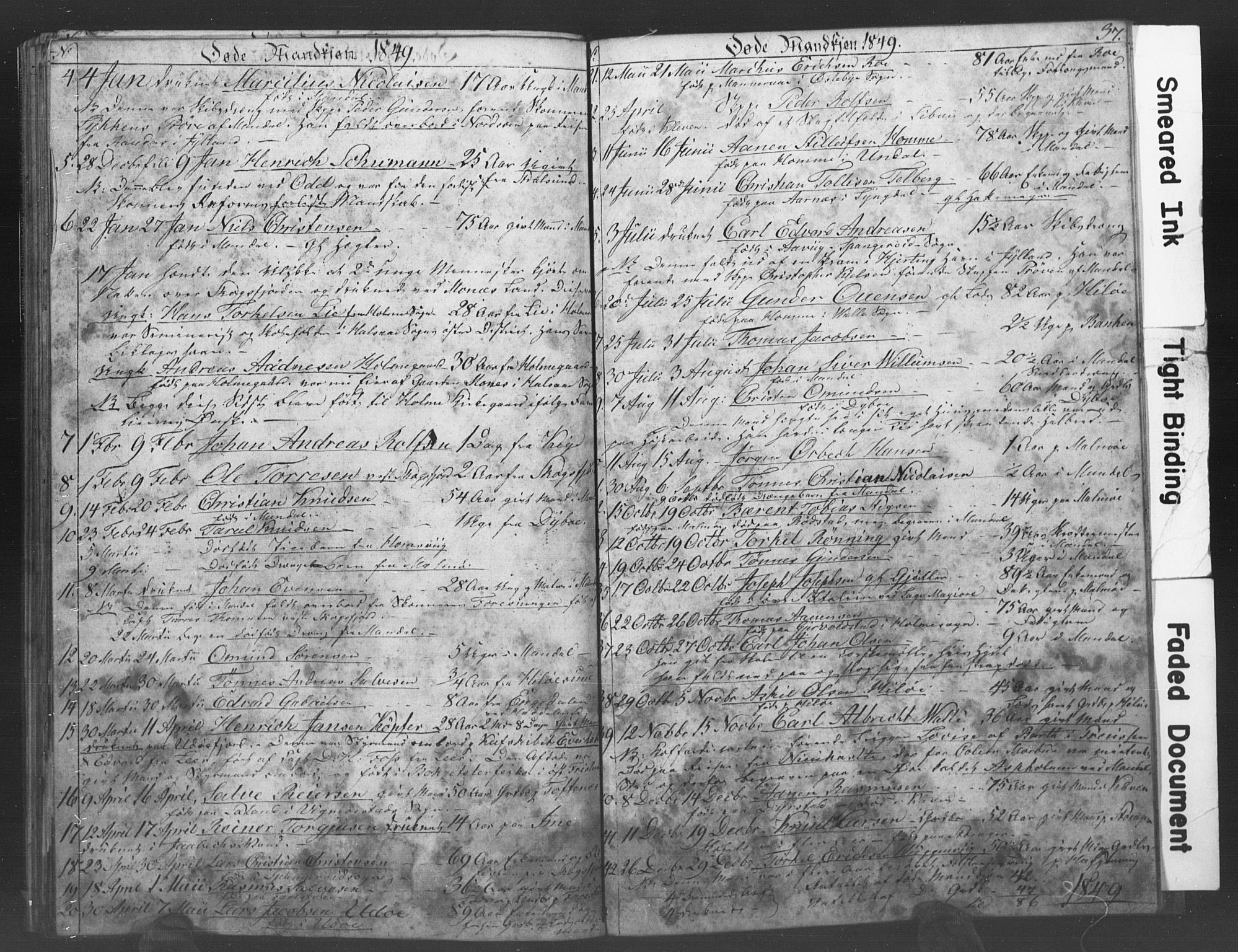 Mandal sokneprestkontor, AV/SAK-1111-0030/F/Fb/Fba/L0006: Parish register (copy) no. B 1F, 1846-1849, p. 37