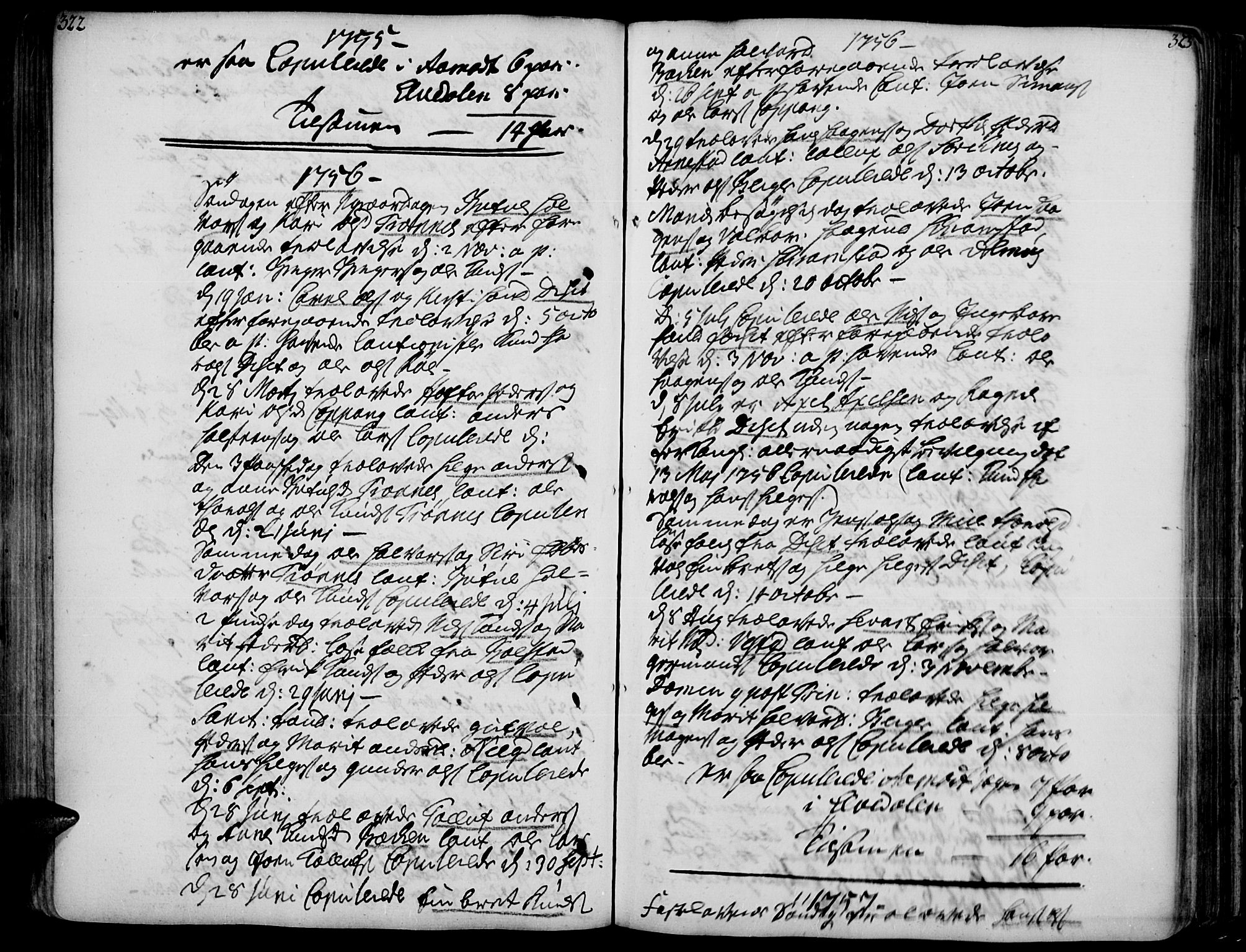 Åmot prestekontor, Hedmark, SAH/PREST-056/H/Ha/Haa/L0002: Parish register (official) no. 2, 1734-1779, p. 322-323