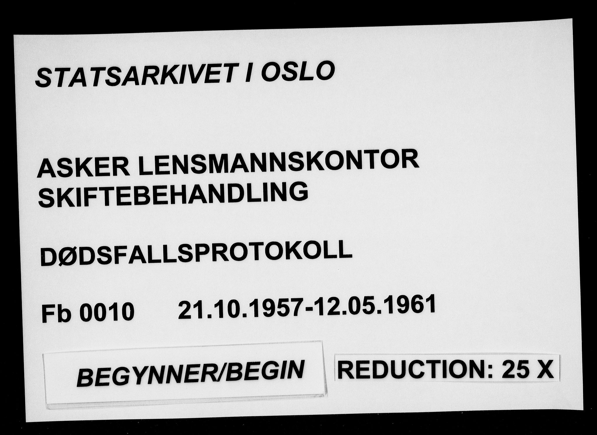 Asker lensmannskontor, SAO/A-10244/H/Ha/Haa/L0010: Dødsanmeldelsesprotokoll, 1957-1961