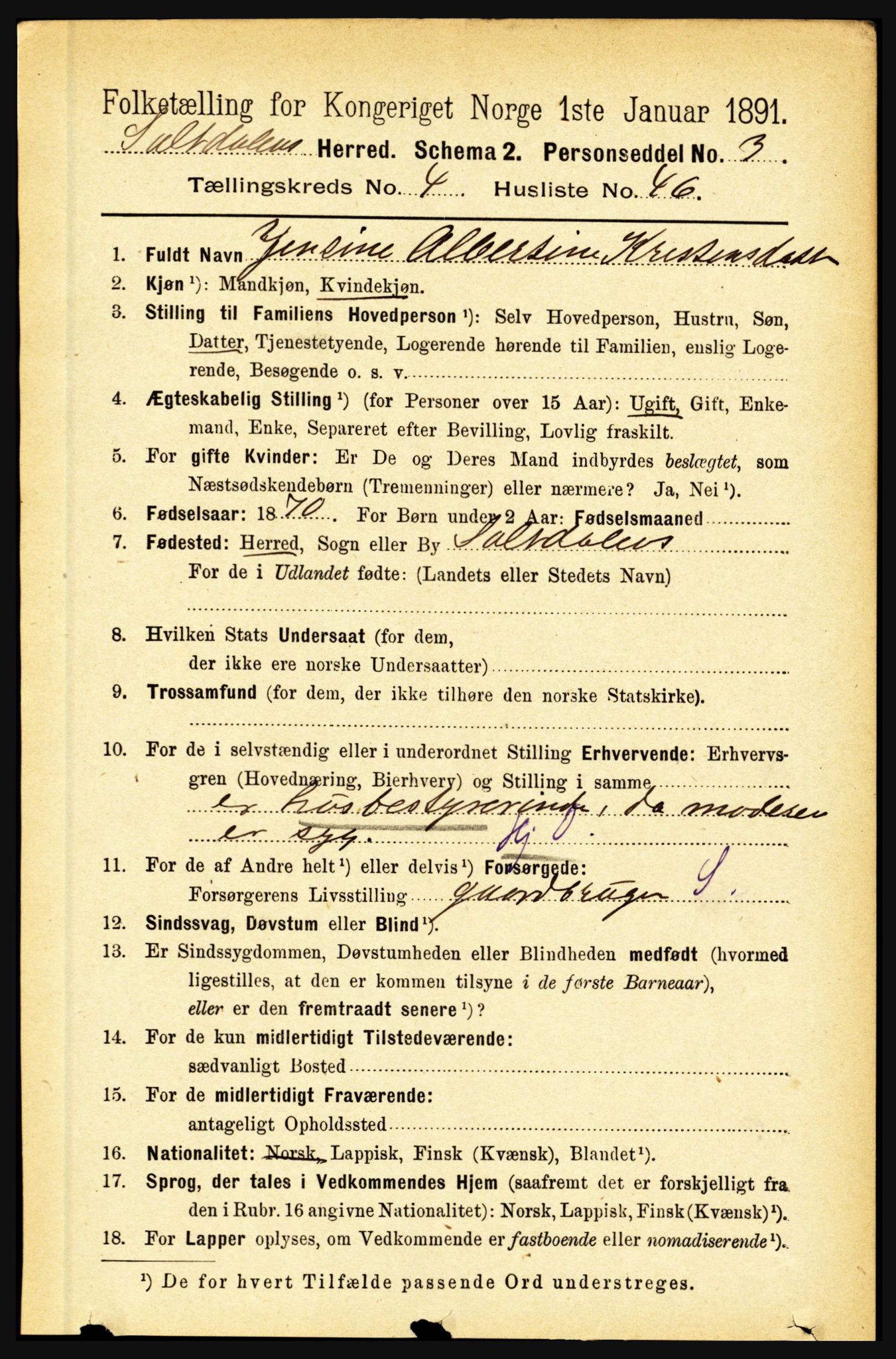 RA, 1891 census for 1840 Saltdal, 1891, p. 2638