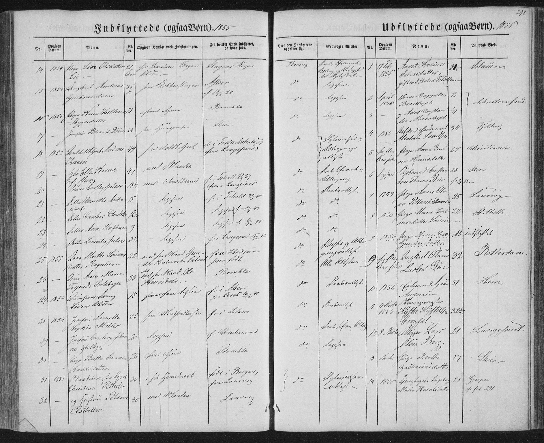 Brevik kirkebøker, AV/SAKO-A-255/F/Fa/L0005: Parish register (official) no. 5, 1847-1865, p. 298