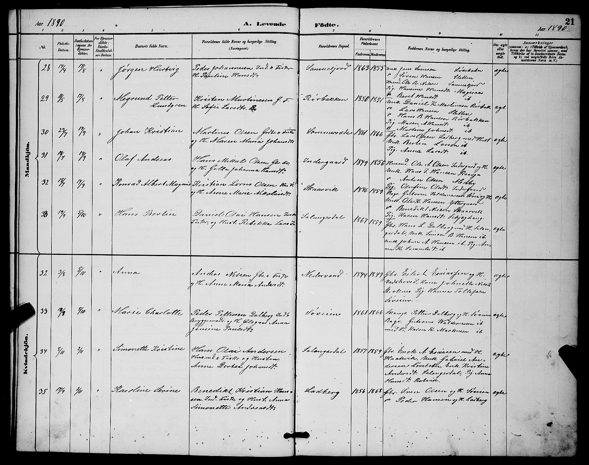 Ibestad sokneprestembete, AV/SATØ-S-0077/H/Ha/Hab/L0015klokker: Parish register (copy) no. 15, 1888-1899, p. 21