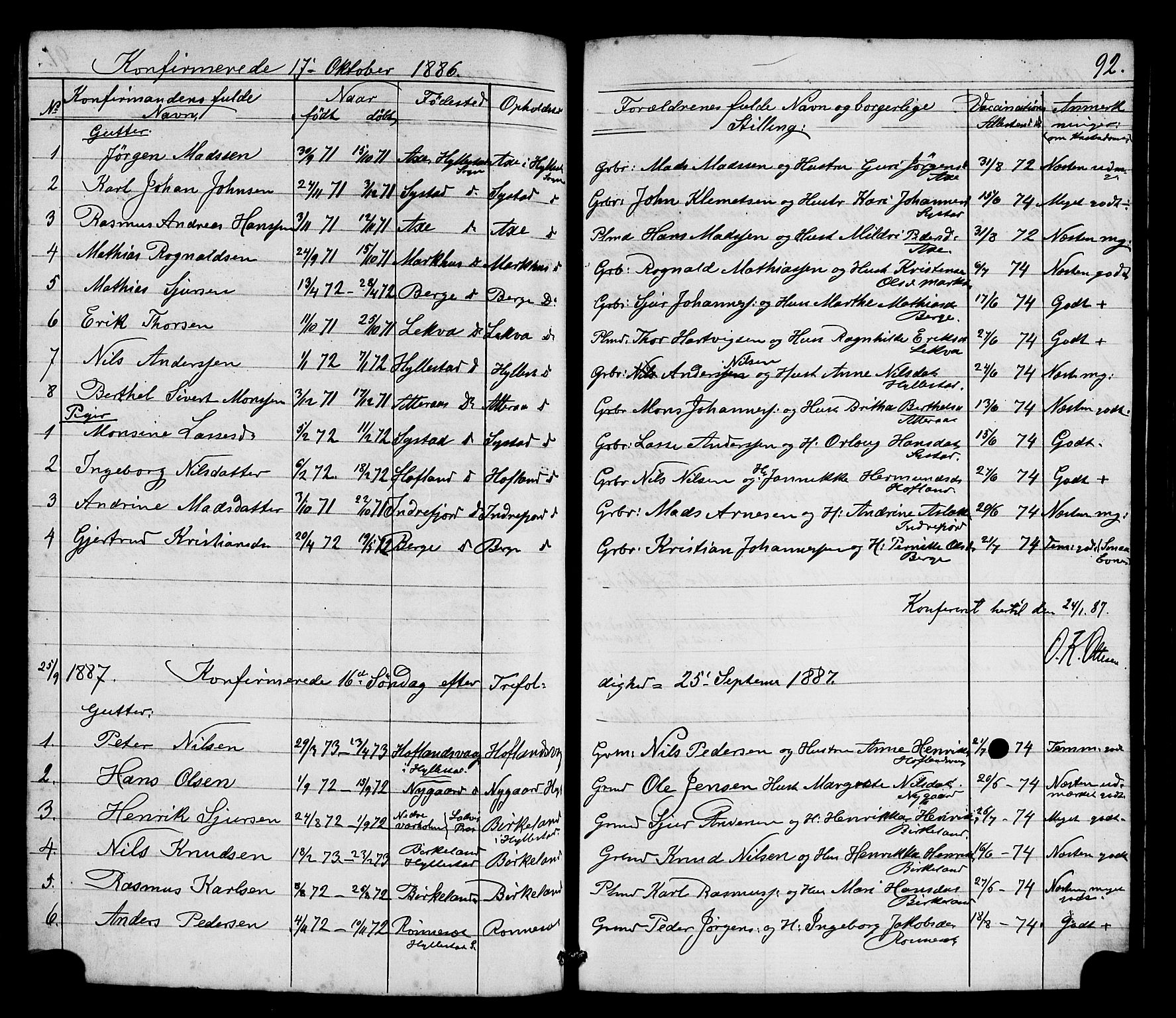 Hyllestad sokneprestembete, SAB/A-80401: Parish register (copy) no. A 2, 1876-1906, p. 92