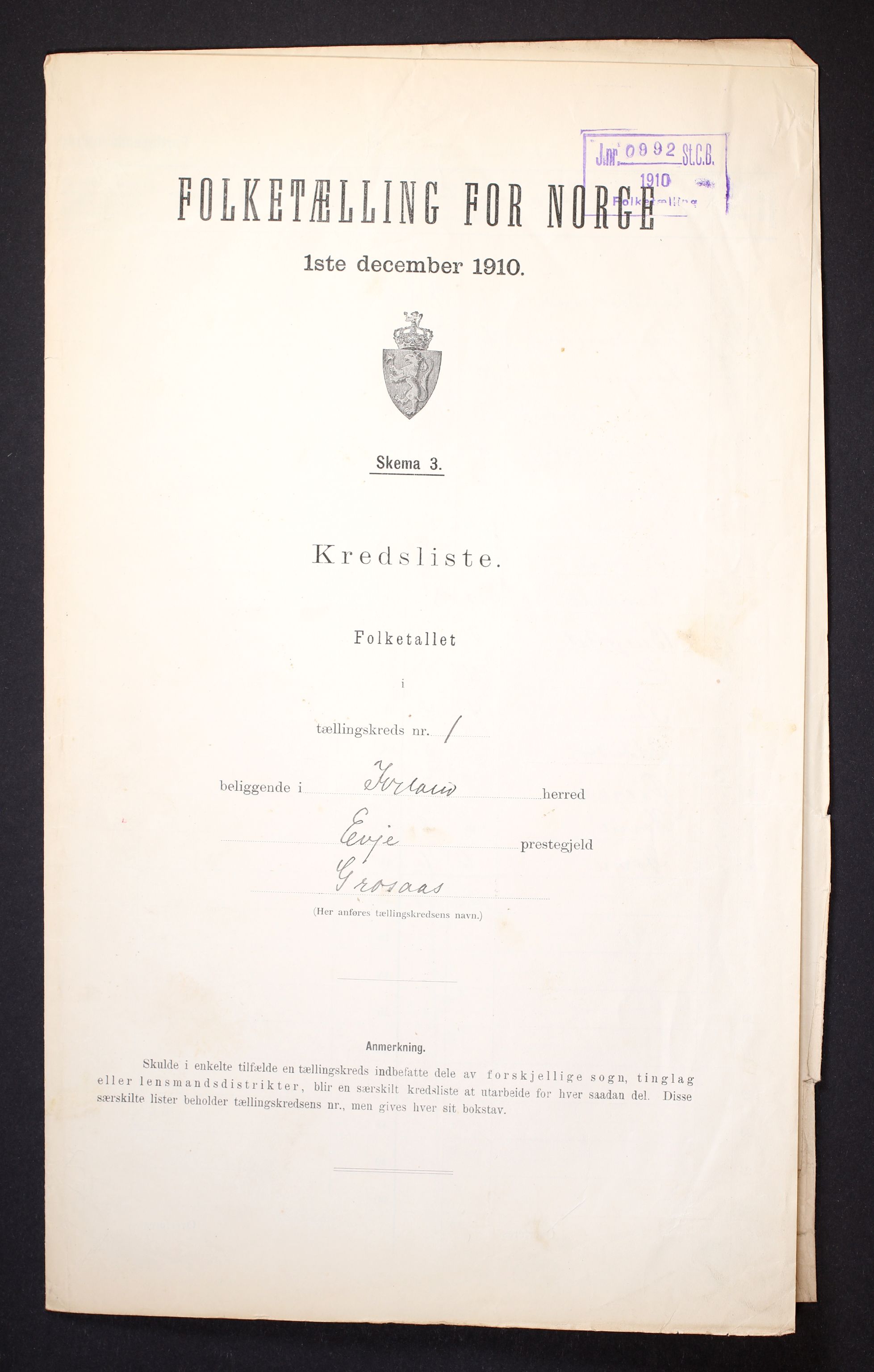 RA, 1910 census for Iveland, 1910, p. 4