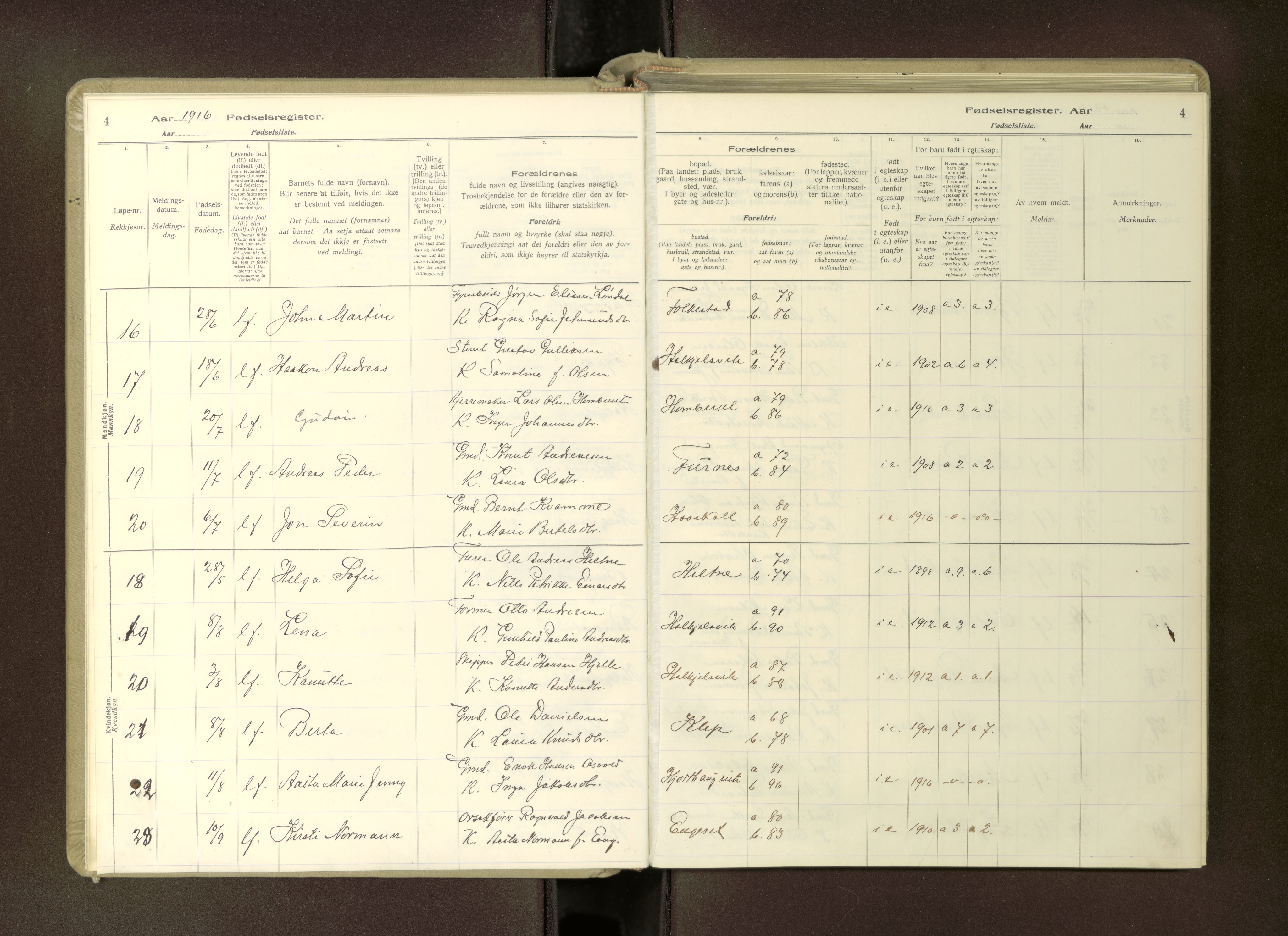 Ministerialprotokoller, klokkerbøker og fødselsregistre - Møre og Romsdal, AV/SAT-A-1454/511/L0165: Birth register no. 511---, 1916-1937, p. 4