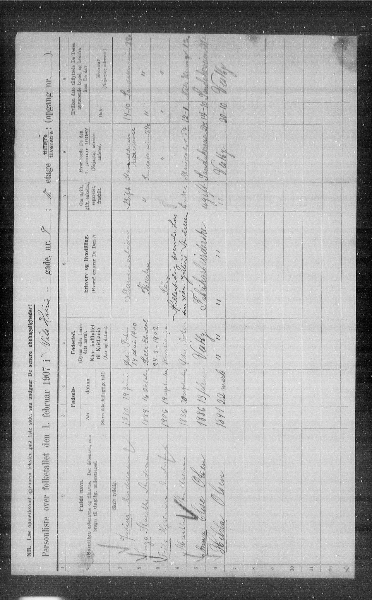 OBA, Municipal Census 1907 for Kristiania, 1907, p. 36329