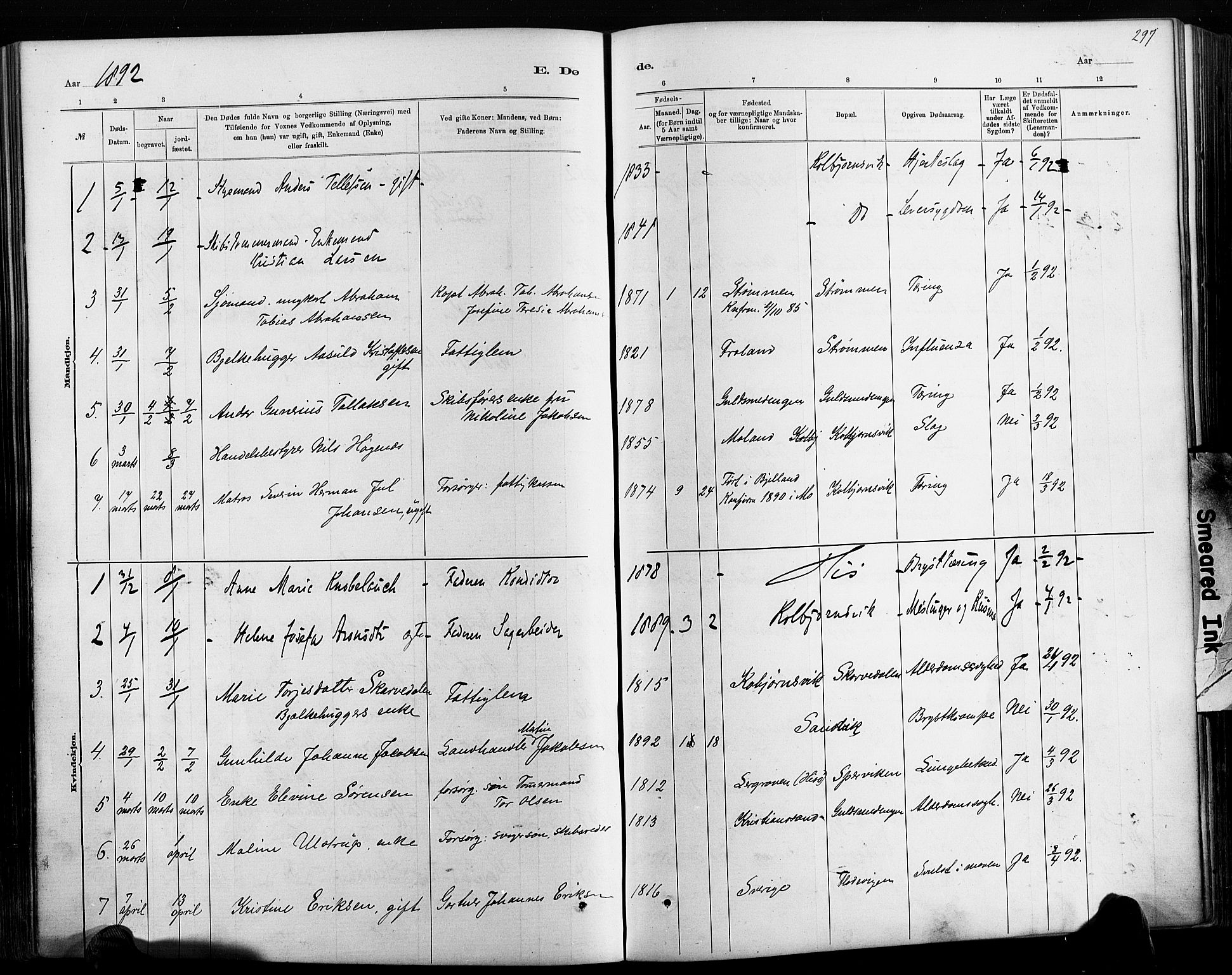 Hisøy sokneprestkontor, AV/SAK-1111-0020/F/Fa/L0003: Parish register (official) no. A 3, 1881-1894, p. 297