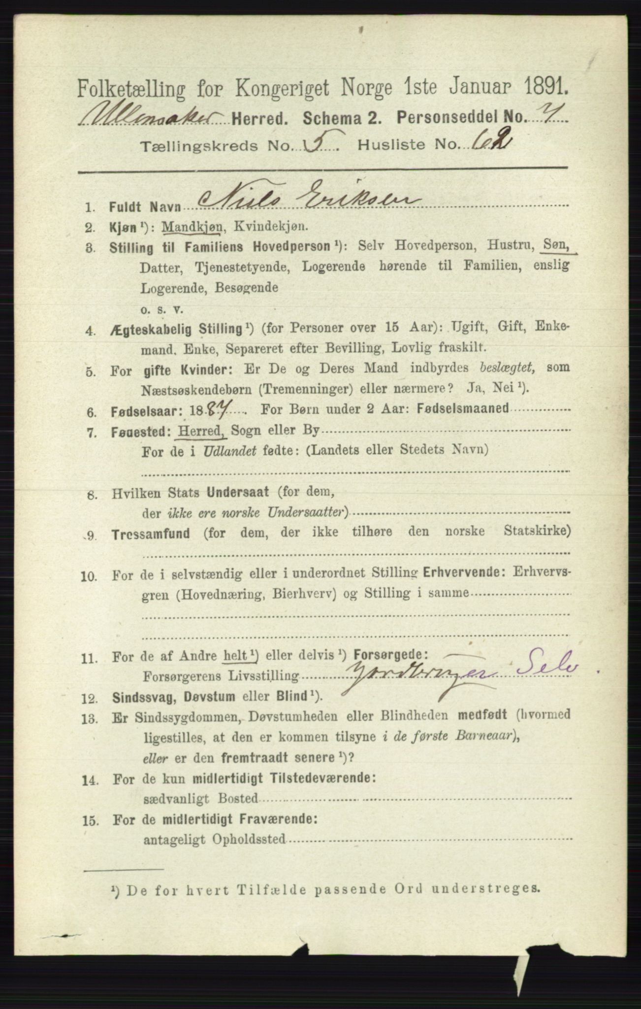 RA, 1891 census for 0235 Ullensaker, 1891, p. 2422