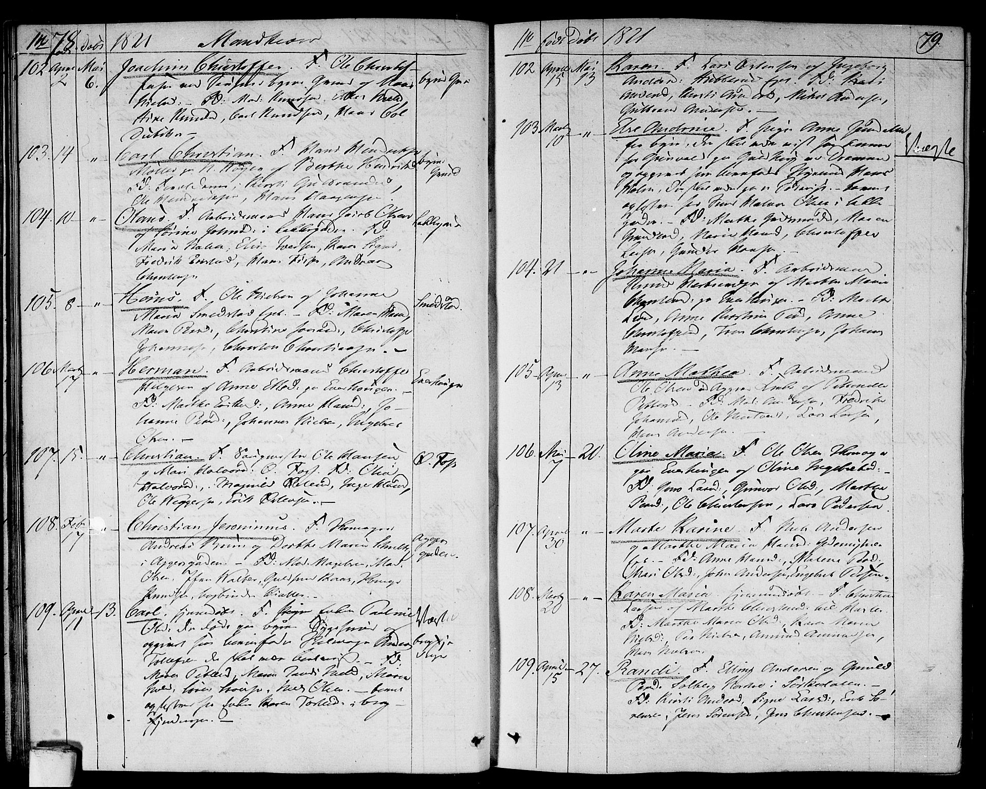 Aker prestekontor kirkebøker, SAO/A-10861/F/L0012: Parish register (official) no. 12, 1819-1828, p. 78-79
