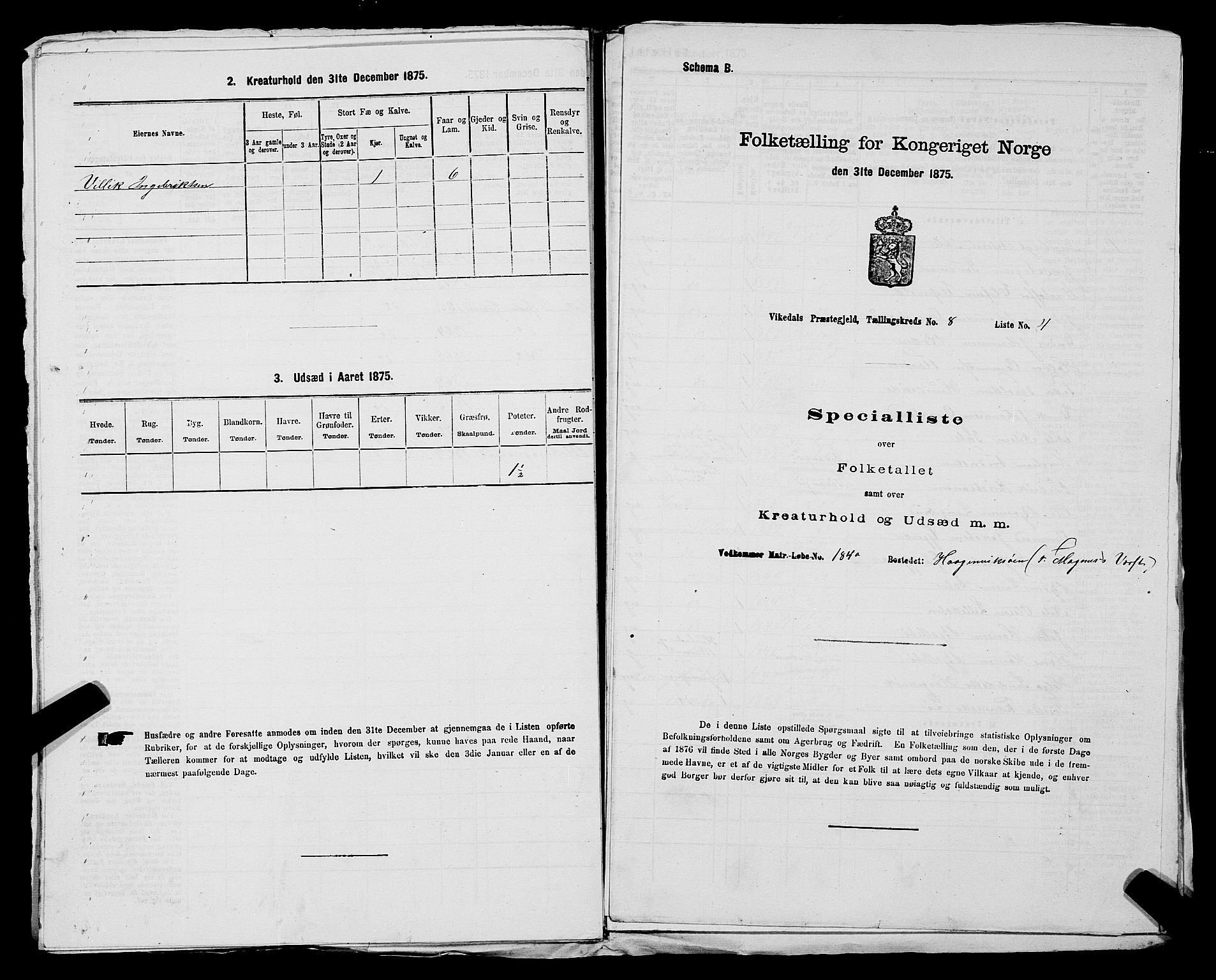 SAST, 1875 census for 1157P Vikedal, 1875, p. 911