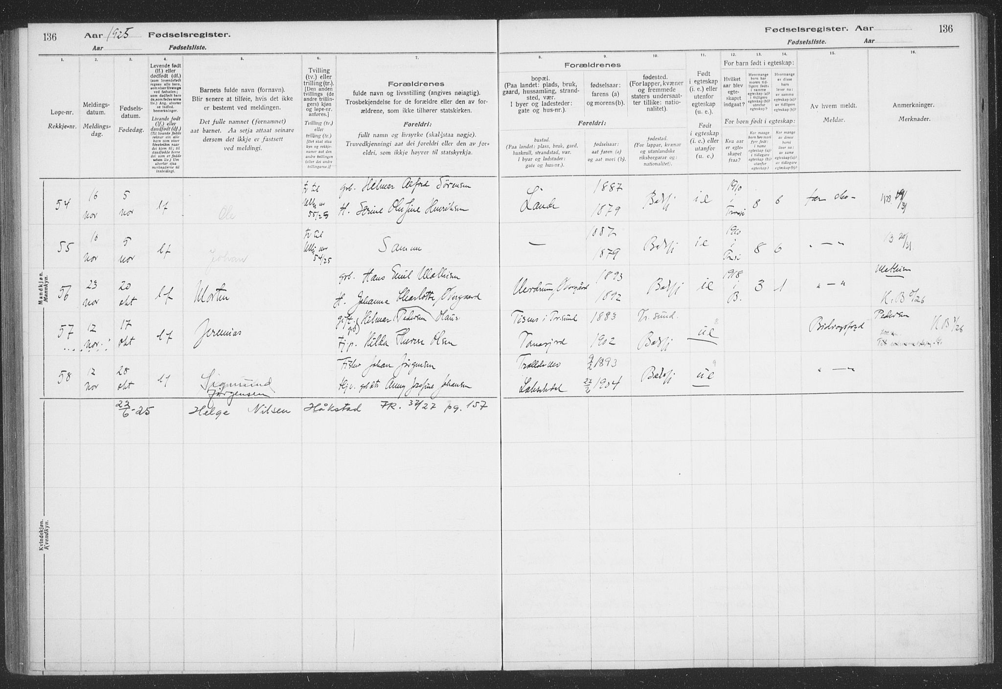 Balsfjord sokneprestembete, SATØ/S-1303/H/Hb/L0059: Birth register no. 59, 1916-1930, p. 136