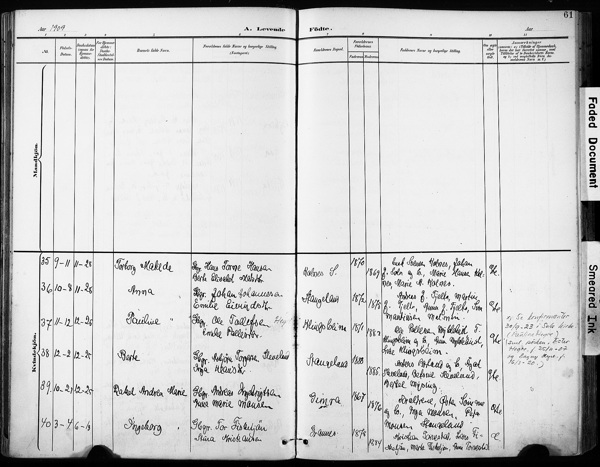 Håland sokneprestkontor, AV/SAST-A-101802/001/30BA/L0013: Parish register (official) no. A 12, 1901-1913, p. 61