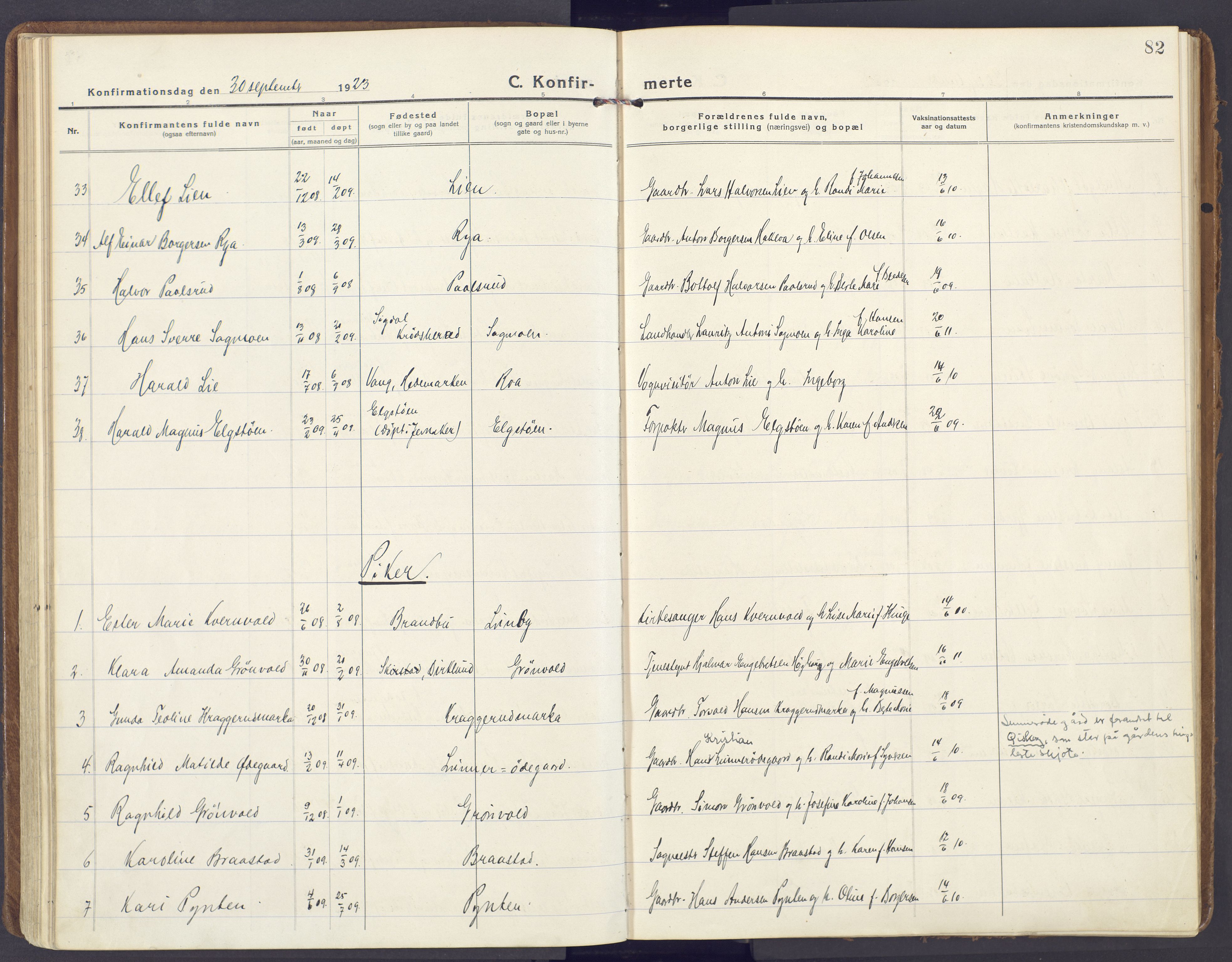 Lunner prestekontor, AV/SAH-PREST-118/H/Ha/Haa/L0002: Parish register (official) no. 2, 1922-1931, p. 82