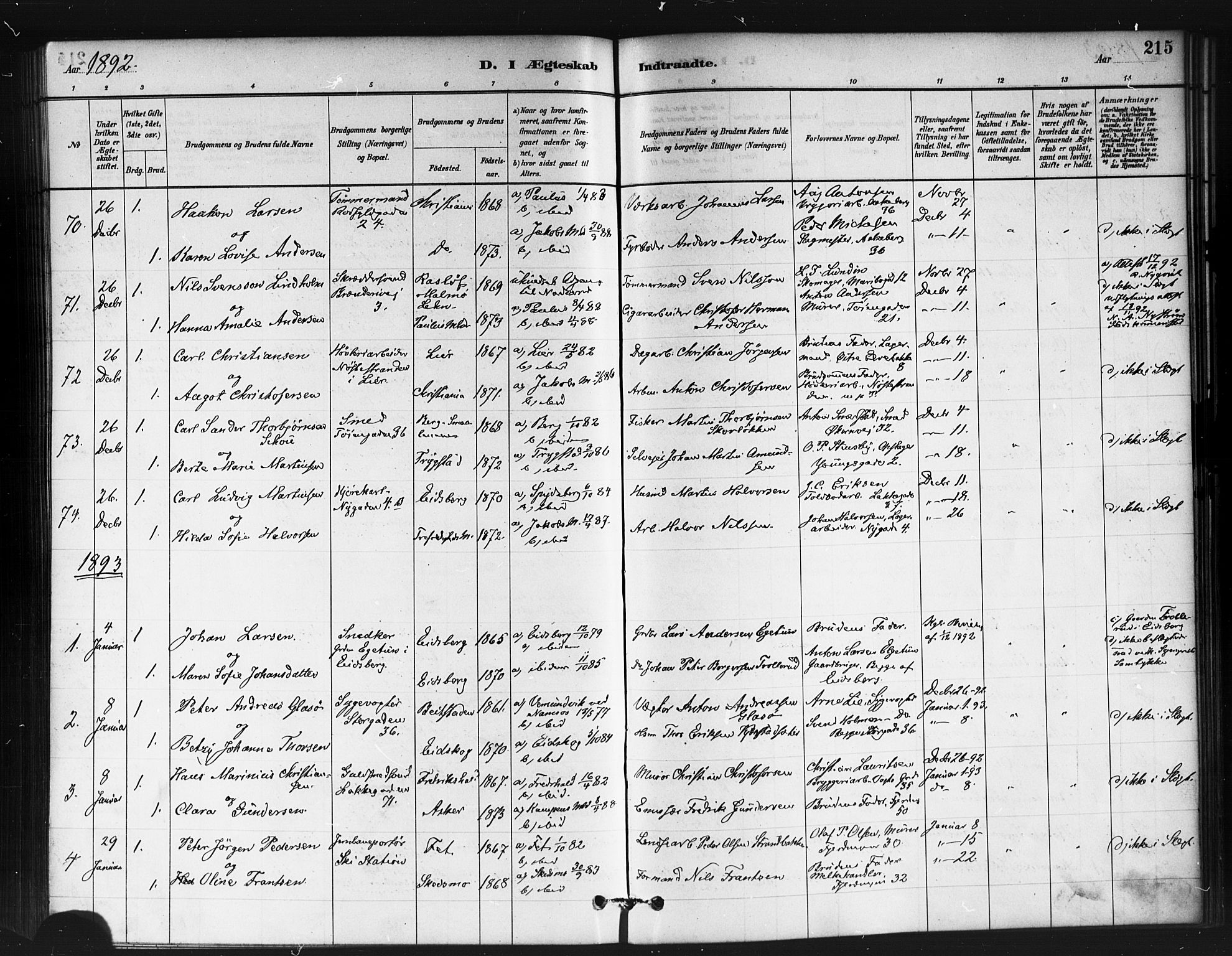 Jakob prestekontor Kirkebøker, SAO/A-10850/F/Fa/L0004: Parish register (official) no. 4, 1880-1894, p. 215