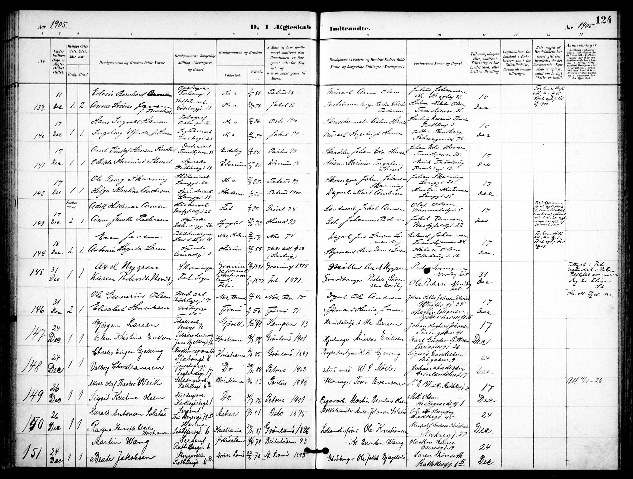 Petrus prestekontor Kirkebøker, AV/SAO-A-10872/F/Fa/L0009: Parish register (official) no. I 9, 1897-1911, p. 124
