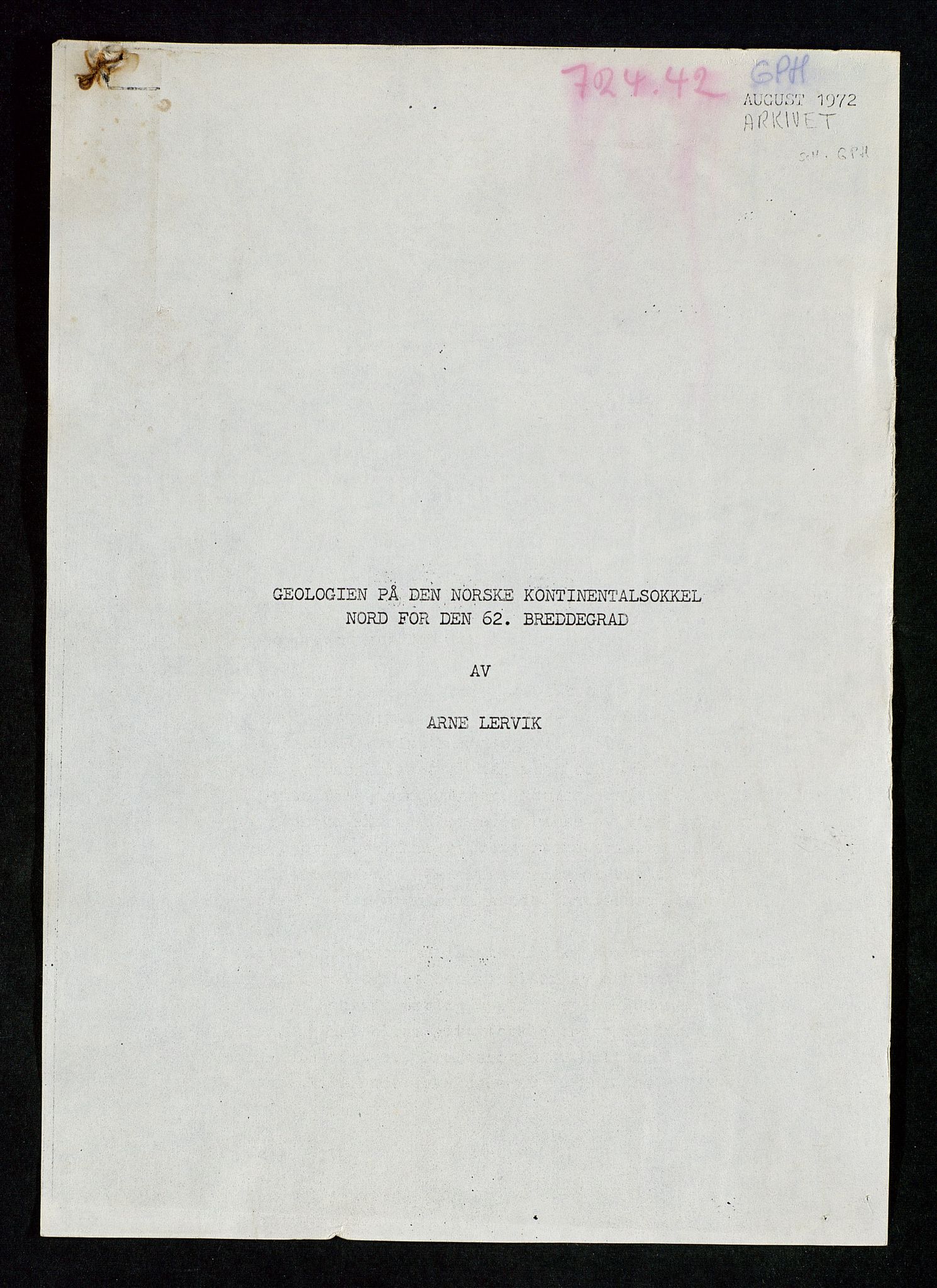 Industridepartementet, Oljekontoret, AV/SAST-A-101348/Da/L0009:  Arkivnøkkel 722 - 725 Geofysikk, geologi, 1969-1972, p. 250