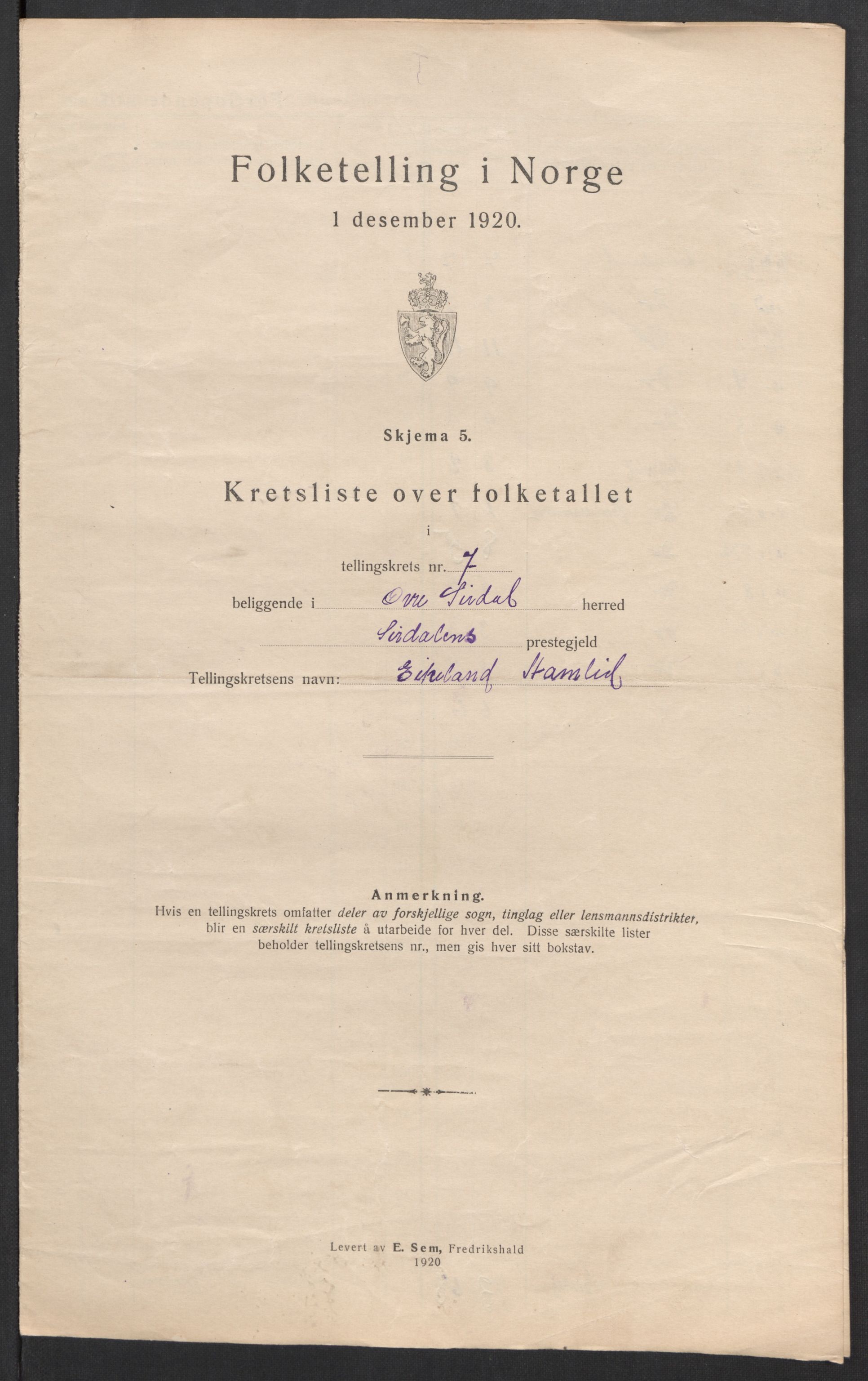 SAK, 1920 census for Øvre Sirdal, 1920, p. 24