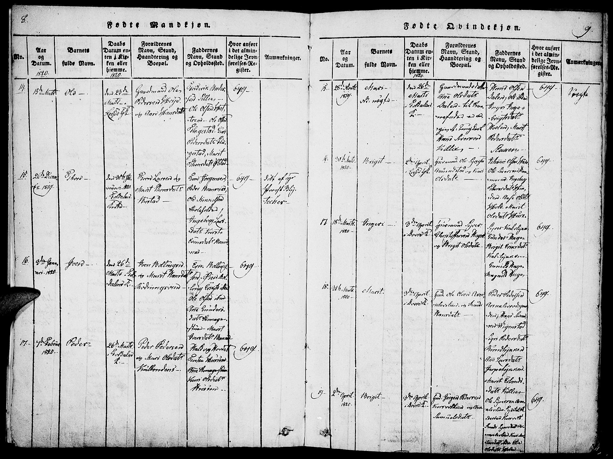 Lesja prestekontor, AV/SAH-PREST-068/H/Ha/Haa/L0004: Parish register (official) no. 4, 1820-1829, p. 8-9