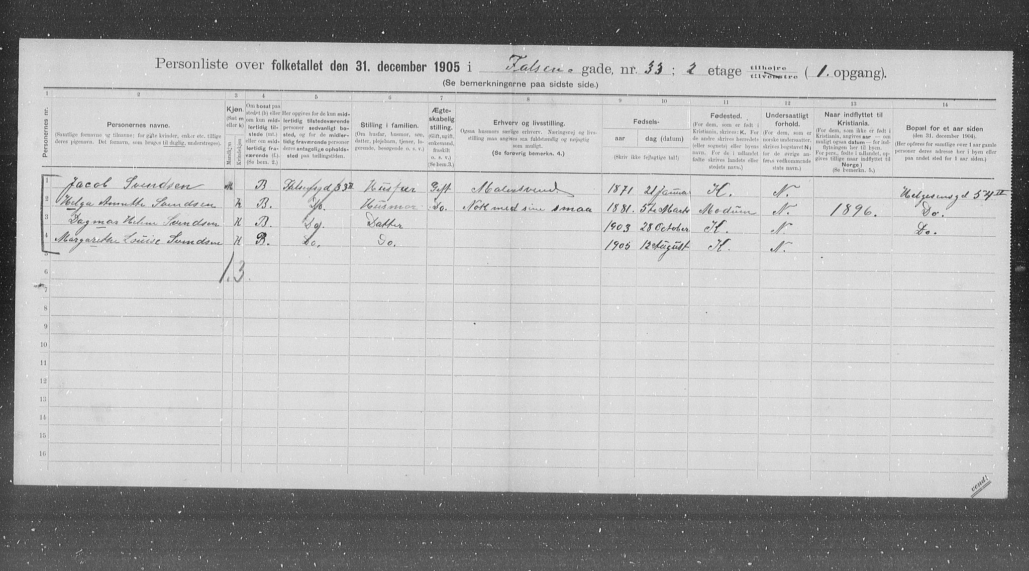 OBA, Municipal Census 1905 for Kristiania, 1905, p. 12239