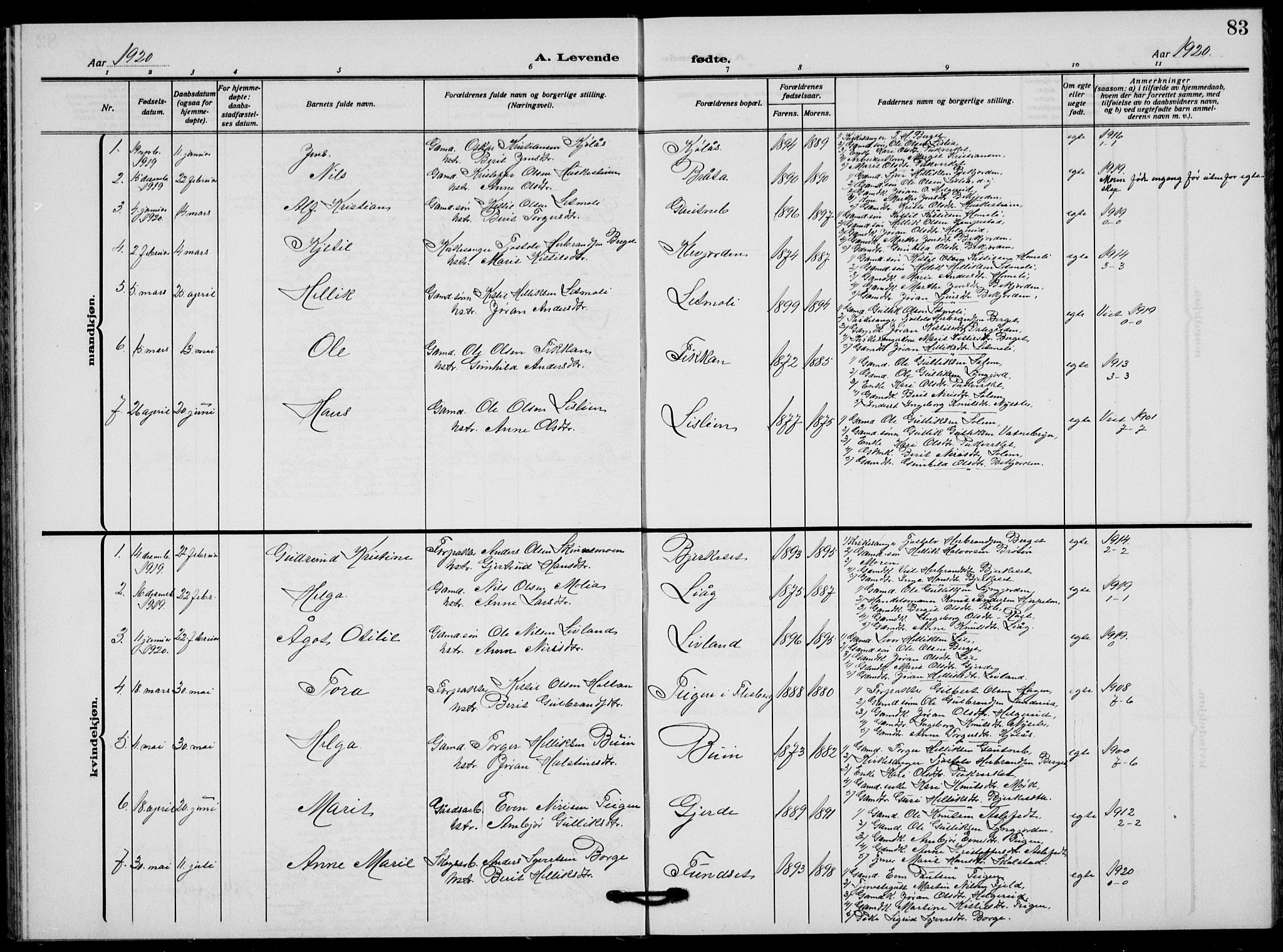 Flesberg kirkebøker, AV/SAKO-A-18/G/Ga/L0006: Parish register (copy) no. I 6, 1909-1924, p. 83