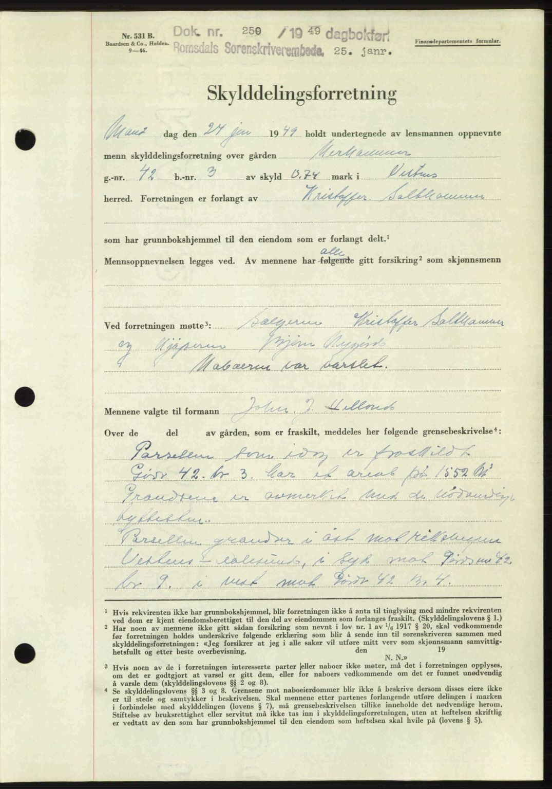 Romsdal sorenskriveri, AV/SAT-A-4149/1/2/2C: Mortgage book no. A28, 1948-1949, Diary no: : 250/1949