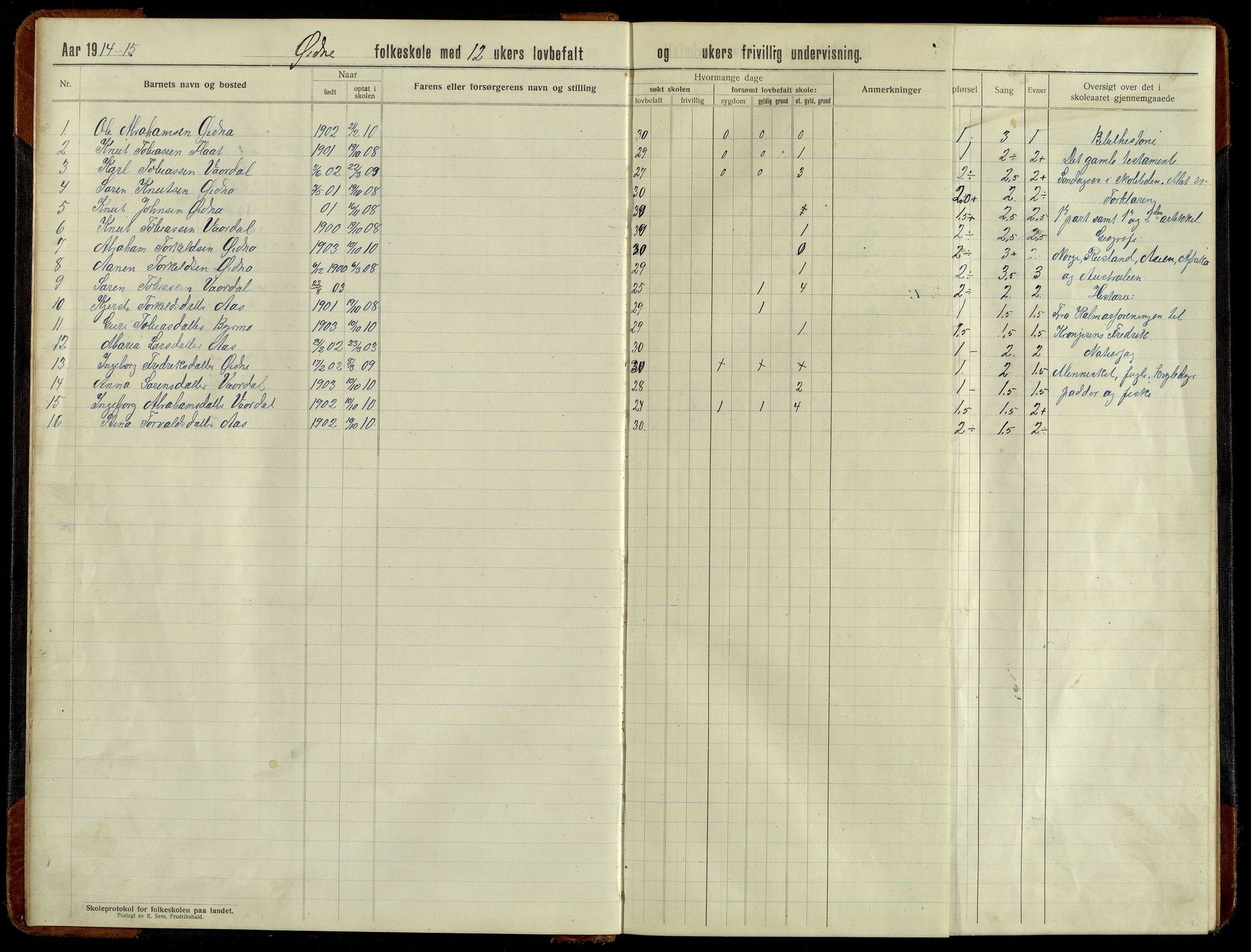 Grindheim kommune - Høyland Skolekrets, ARKSOR/1027GR551/H/L0002: Skoleprotokoll (d), 1913-1956