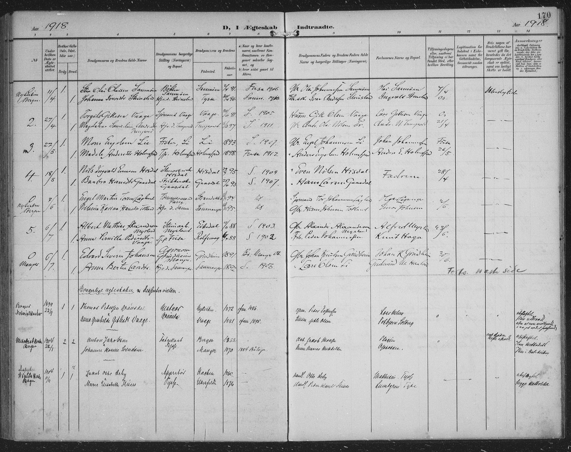 Samnanger Sokneprestembete, SAB/A-77501/H/Haa: Parish register (official) no. A 2, 1902-1918, p. 170
