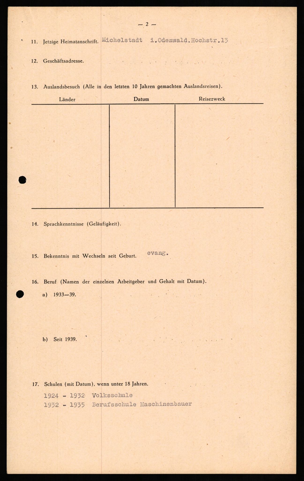 Forsvaret, Forsvarets overkommando II, RA/RAFA-3915/D/Db/L0015: CI Questionaires. Tyske okkupasjonsstyrker i Norge. Tyskere., 1945-1946, p. 266