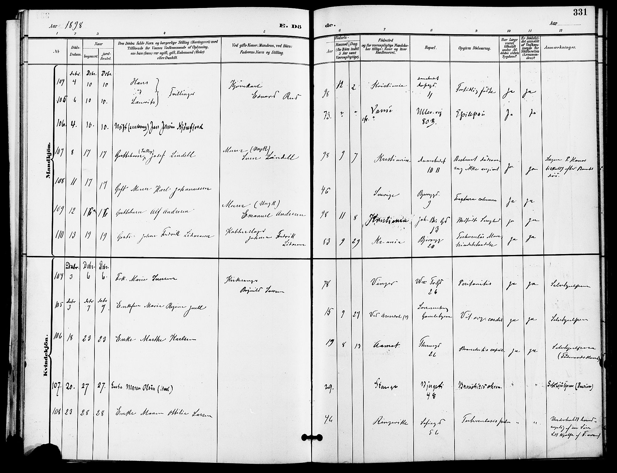 Gamle Aker prestekontor Kirkebøker, SAO/A-10617a/F/L0011: Parish register (official) no. 11, 1896-1901, p. 331
