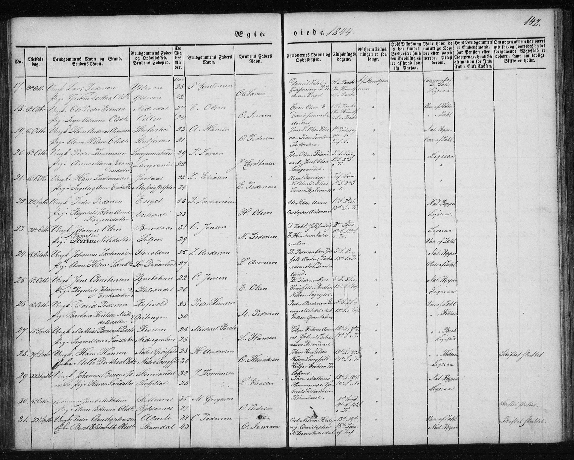 Ministerialprotokoller, klokkerbøker og fødselsregistre - Nordland, AV/SAT-A-1459/827/L0391: Parish register (official) no. 827A03, 1842-1852, p. 142